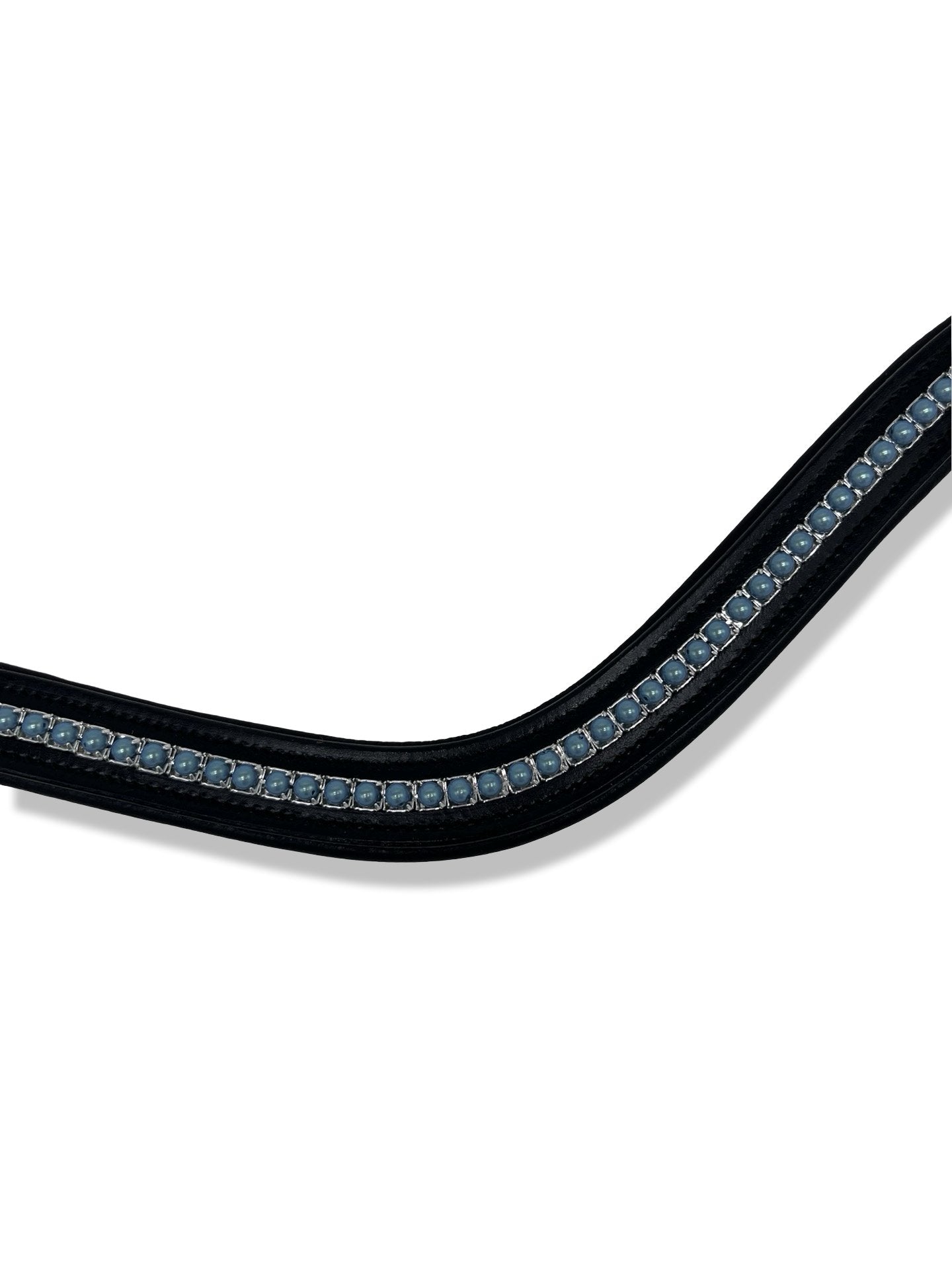 Shimmery Blue Pearl Padded Browband, from The Urbany. Elevate your horse's style with sparkling crystals and comfort.