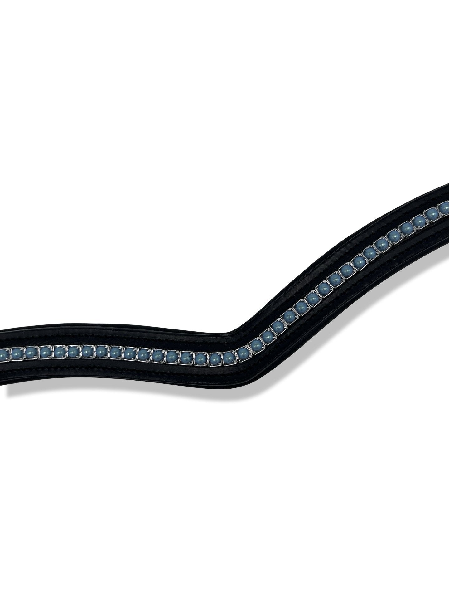 Shimmery Blue Pearl Padded Browband, from The Urbany. Elevate your horse's style with sparkling crystals and comfort.