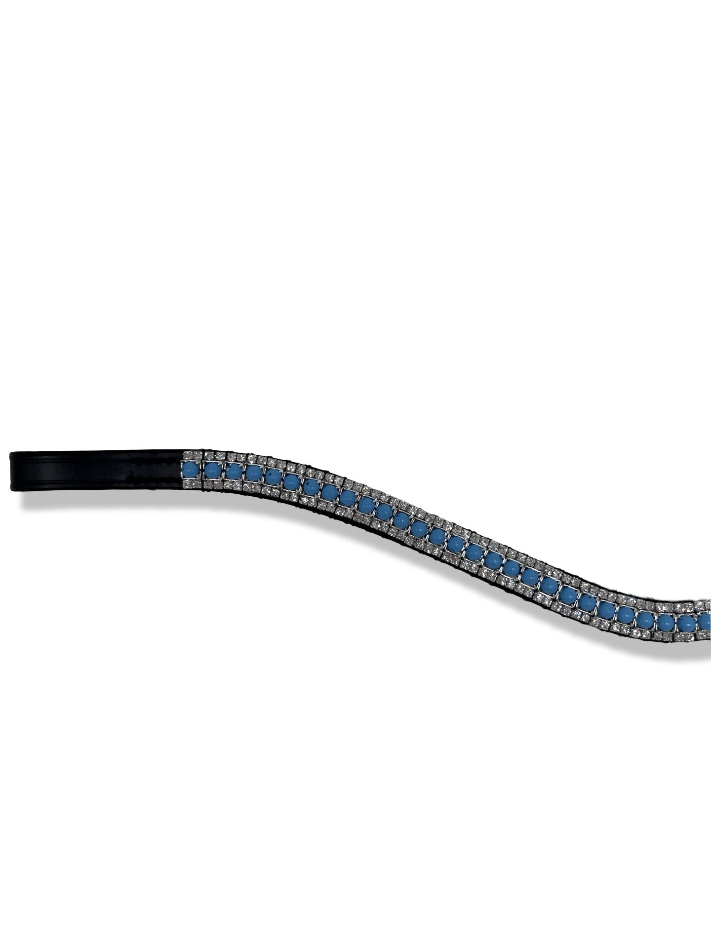 Azure Blue Pearl 3 Row Browband, from The Urbany. Elevate your horse's style with sparkling crystals and comfort.