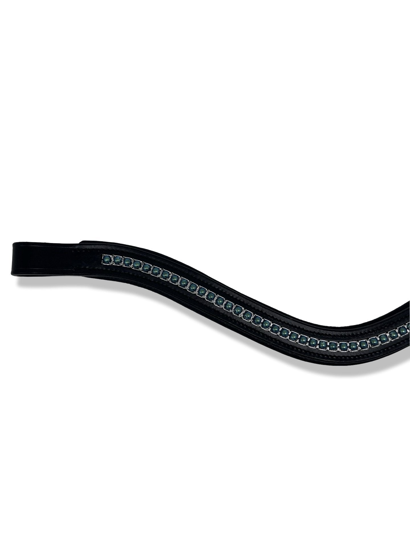 Shimmery Peacock Pearl Padded Browband, from The Urbany. Elevate your horse's style with sparkling crystals and comfort.