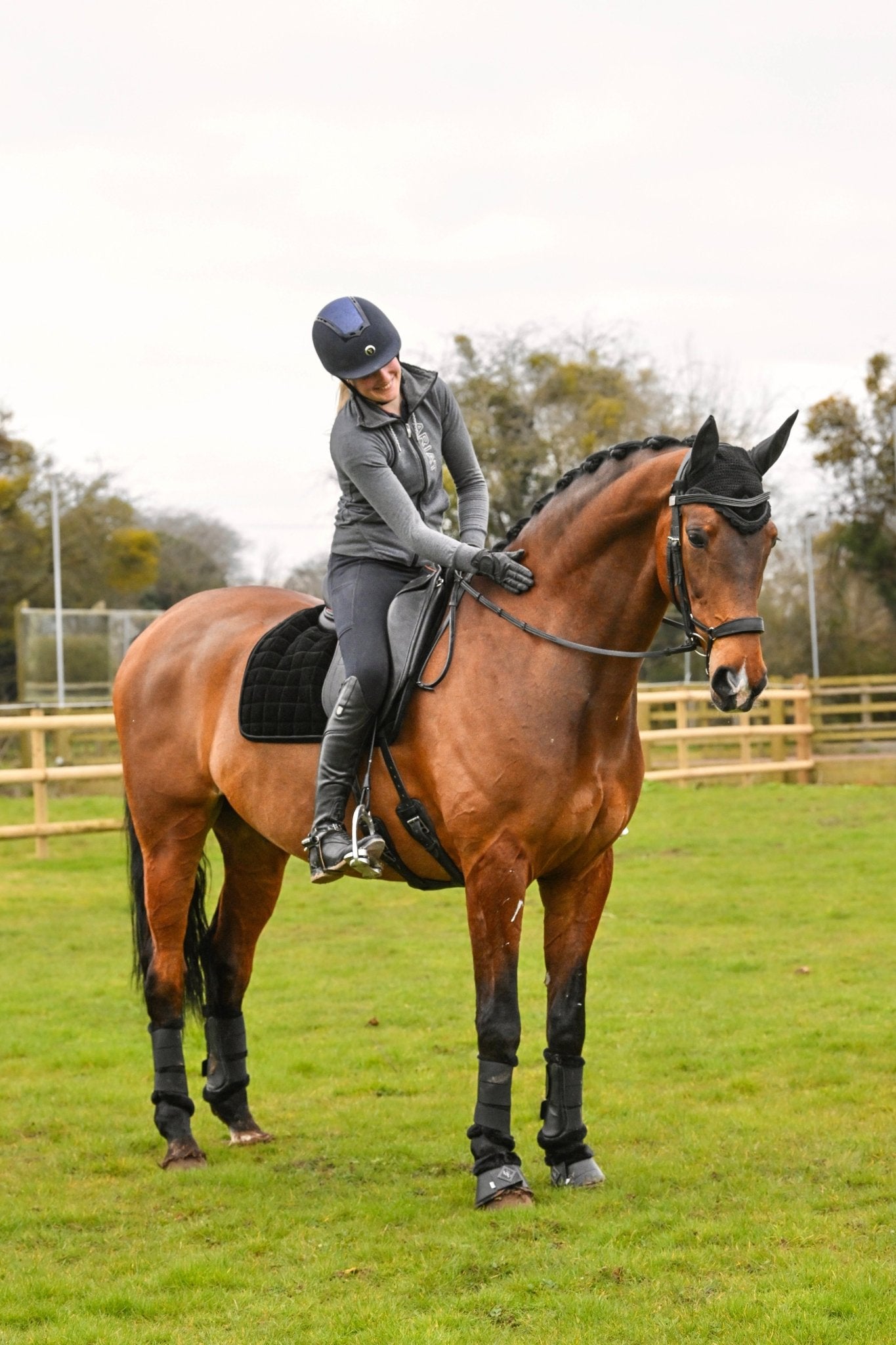 Black Fleece Trimmed Brushing Boots, from The Urbany. Elevate your horse's style with sparkling crystals and comfort.