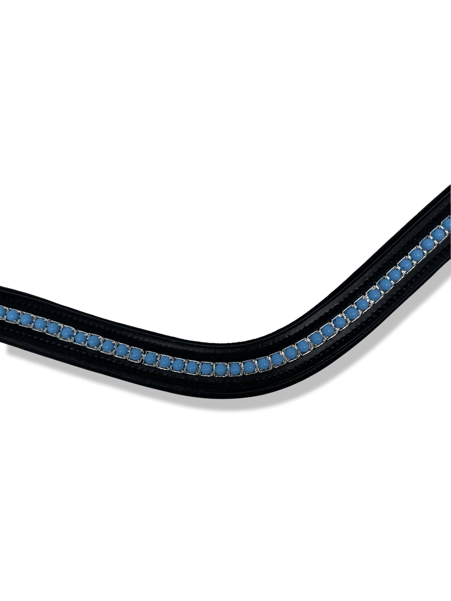 Azure Blue Pearl Padded Browband, from The Urbany. Elevate your horse's style with sparkling crystals and comfort.