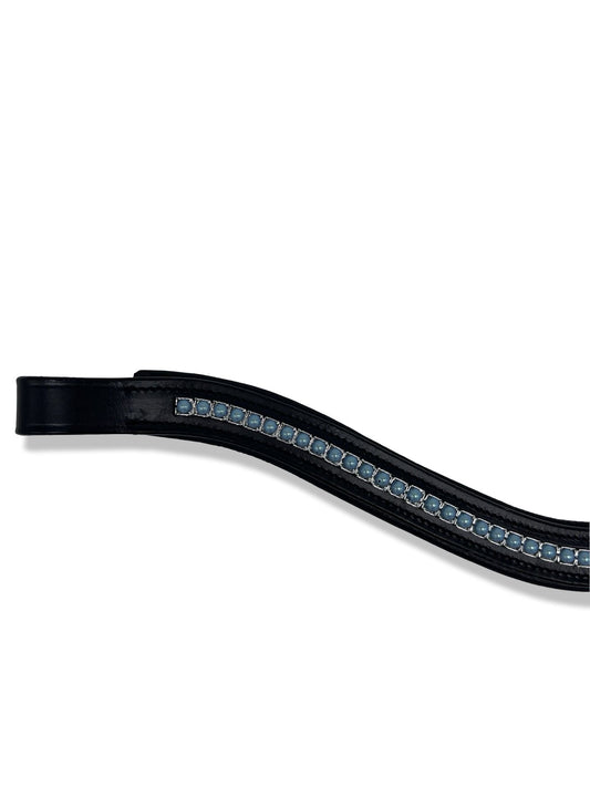 Shimmery Blue Pearl Padded Browband, from The Urbany. Elevate your horse's style with sparkling crystals and comfort.