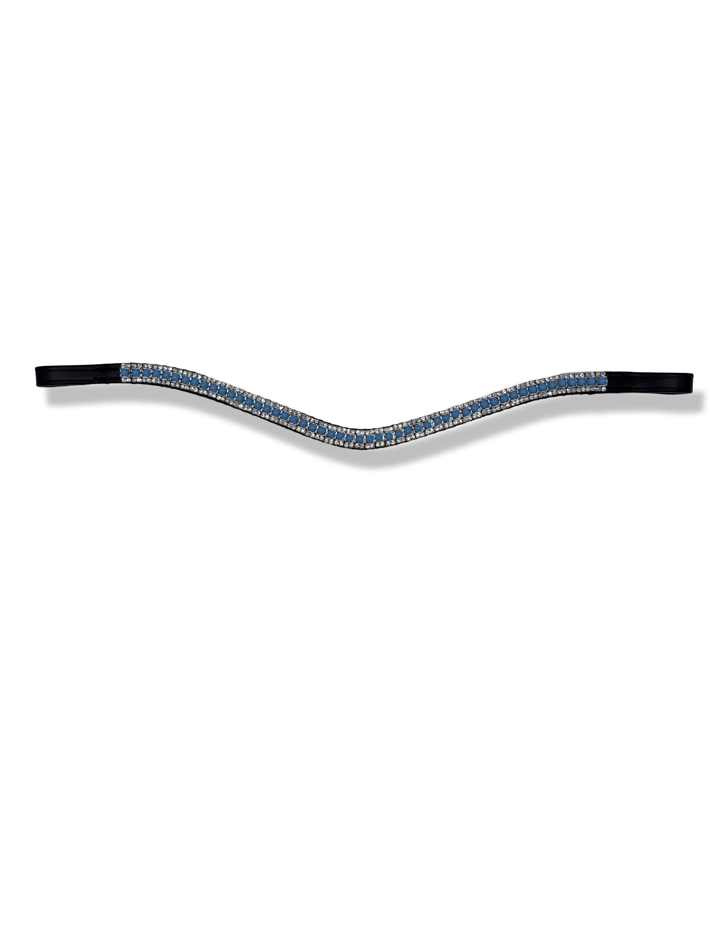 Azure Blue Pearl 3 Row Browband, from The Urbany. Elevate your horse's style with sparkling crystals and comfort.