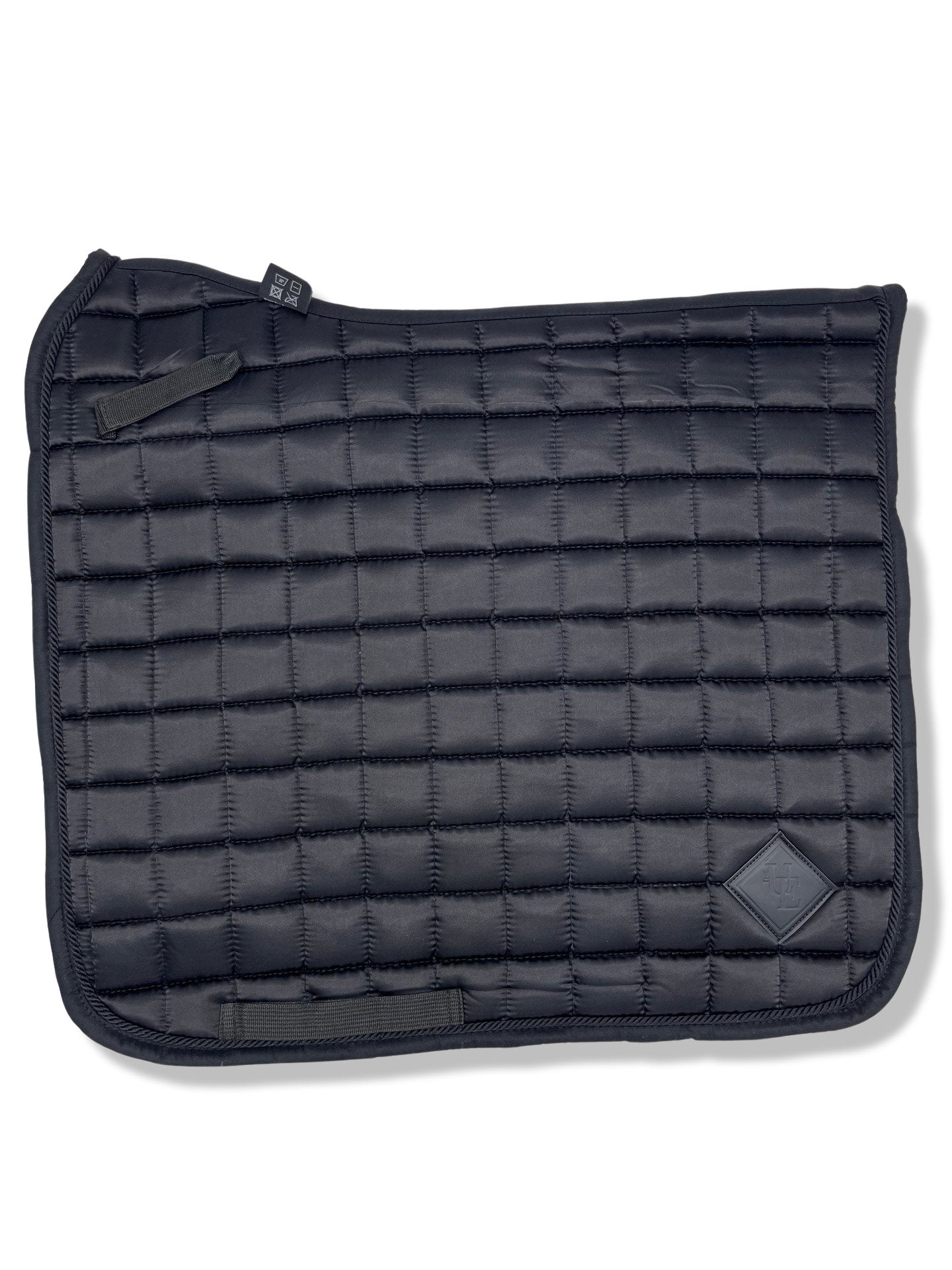 Black Satin Dressage Saddle Pad, from The Urbany. Elevate your horse's style with sparkling crystals and comfort.