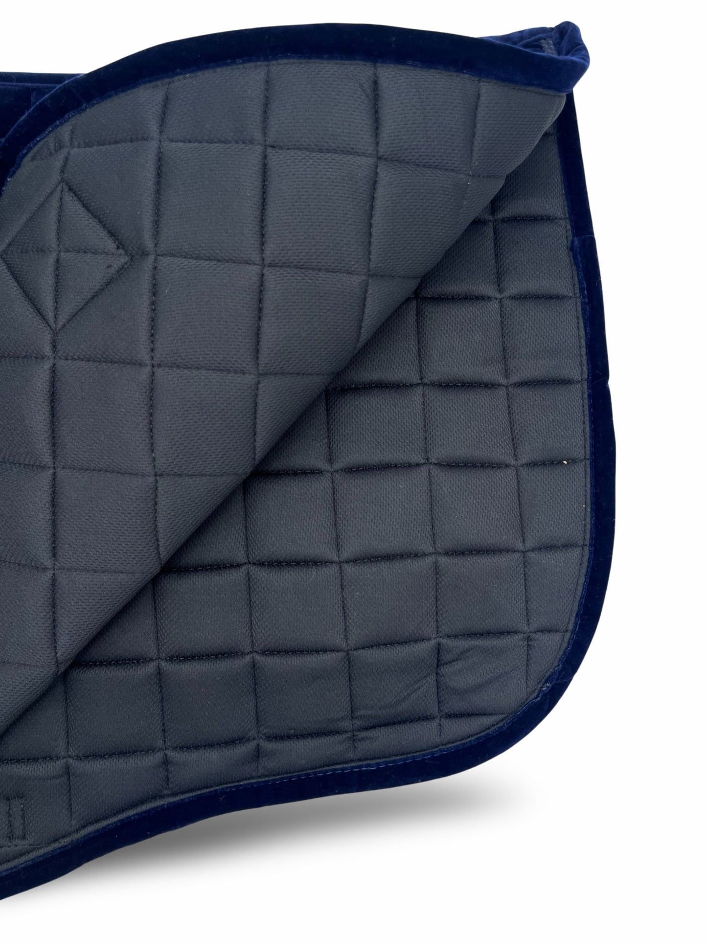 Navy Blue Velvet Dressage Saddle Pad, from The Urbany. Elevate your horse's style with sparkling crystals and comfort.