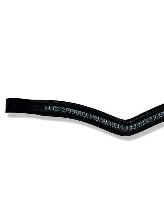 Shimmery Peacock Pearl Padded Browband, from The Urbany. Elevate your horse's style with sparkling crystals and comfort.