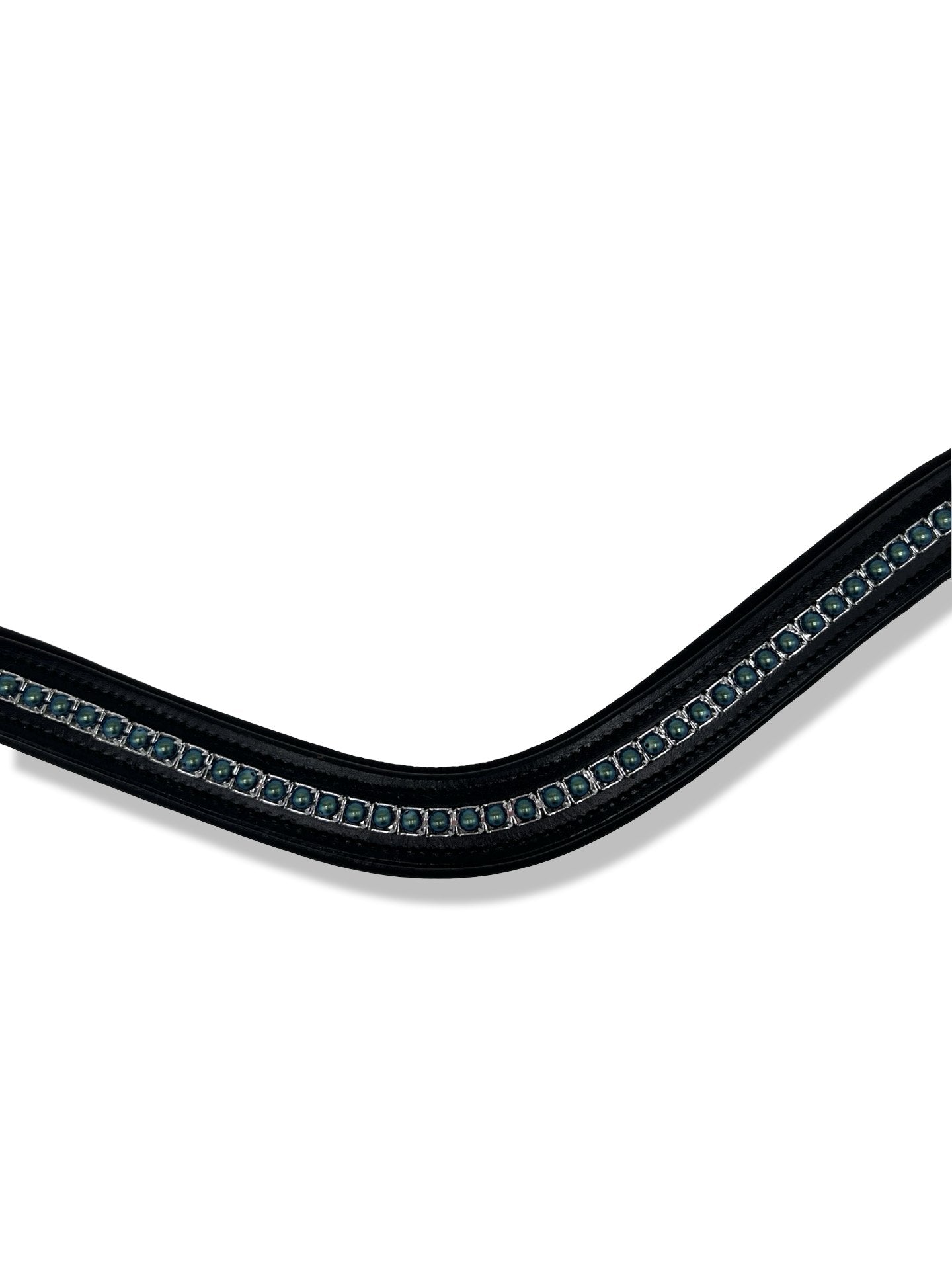 Shimmery Peacock Pearl Padded Browband, from The Urbany. Elevate your horse's style with sparkling crystals and comfort.