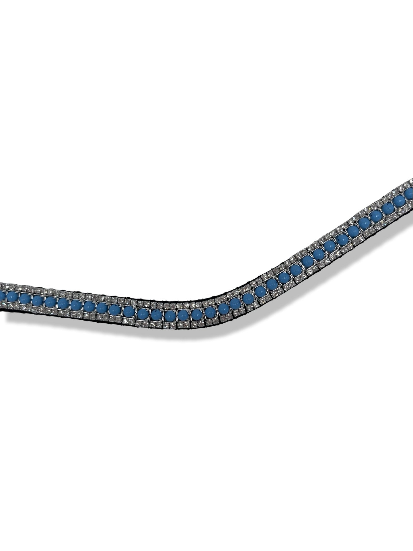 Azure Blue Pearl 3 Row Browband, from The Urbany. Elevate your horse's style with sparkling crystals and comfort.