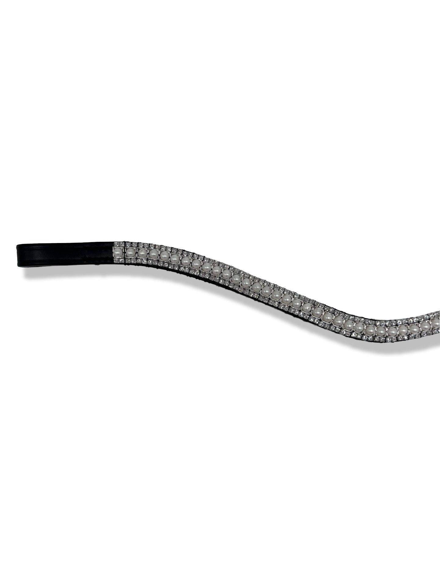 Shimmery White Pearl 3 Row Browband, from The Urbany. Elevate your horse's style with sparkling crystals and comfort.