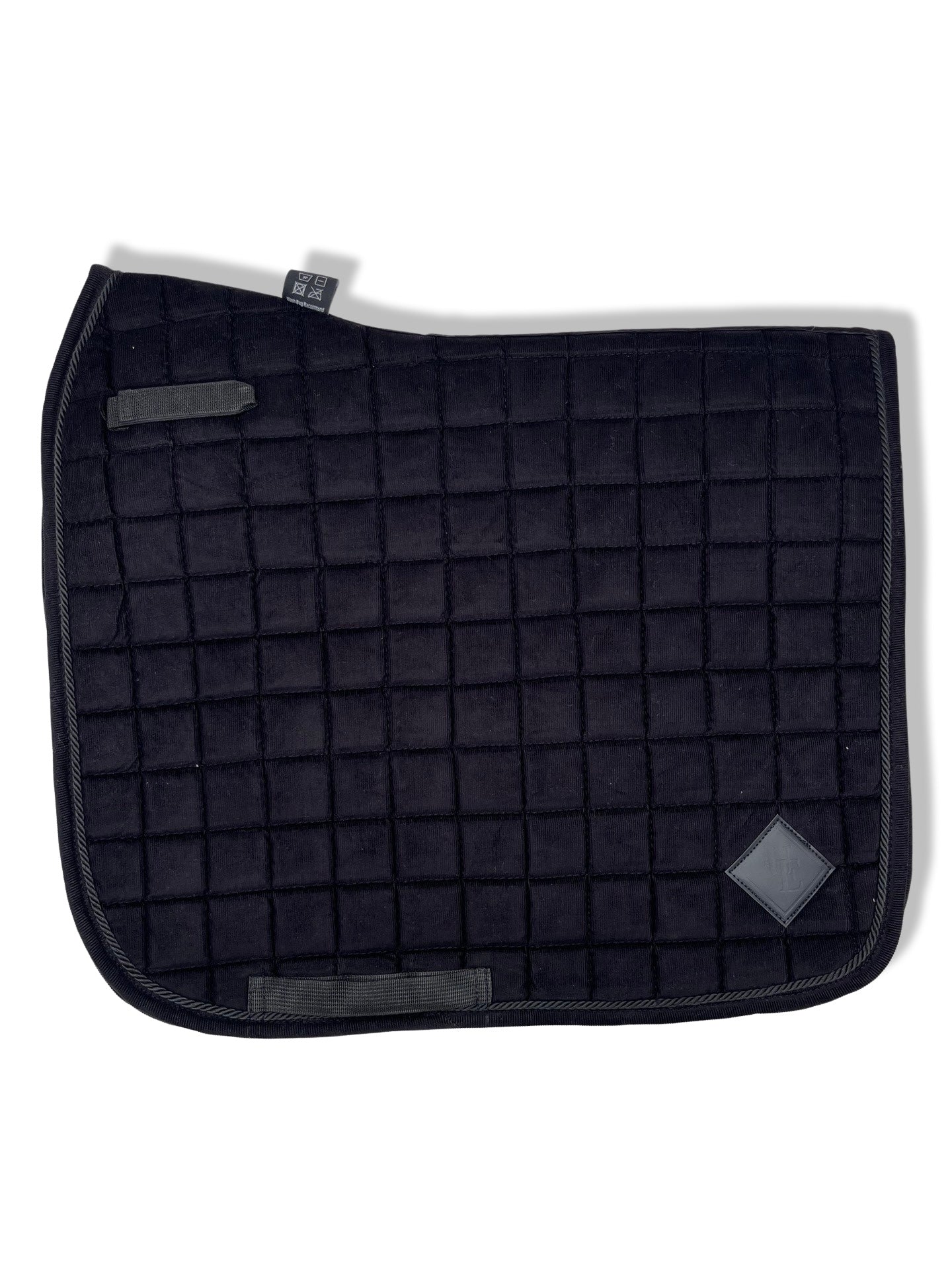 Black Corduroy Dressage Saddle Pad, from The Urbany. Elevate your horse's style with sparkling crystals and comfort.