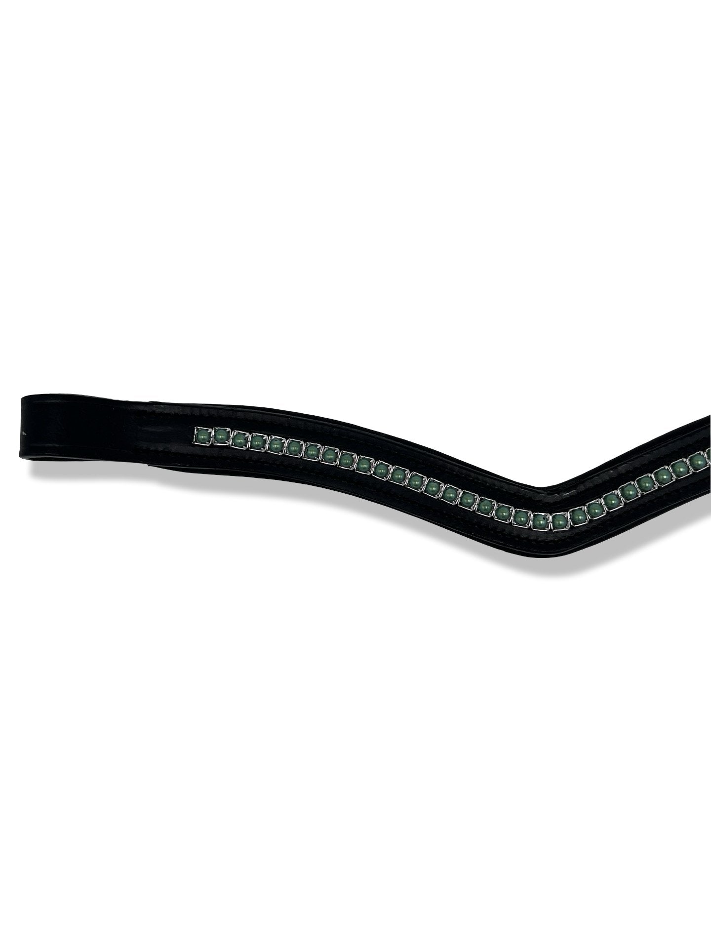 Shimmery Emerald Pearl Padded Browband, from The Urbany. Elevate your horse's style with sparkling crystals and comfort.