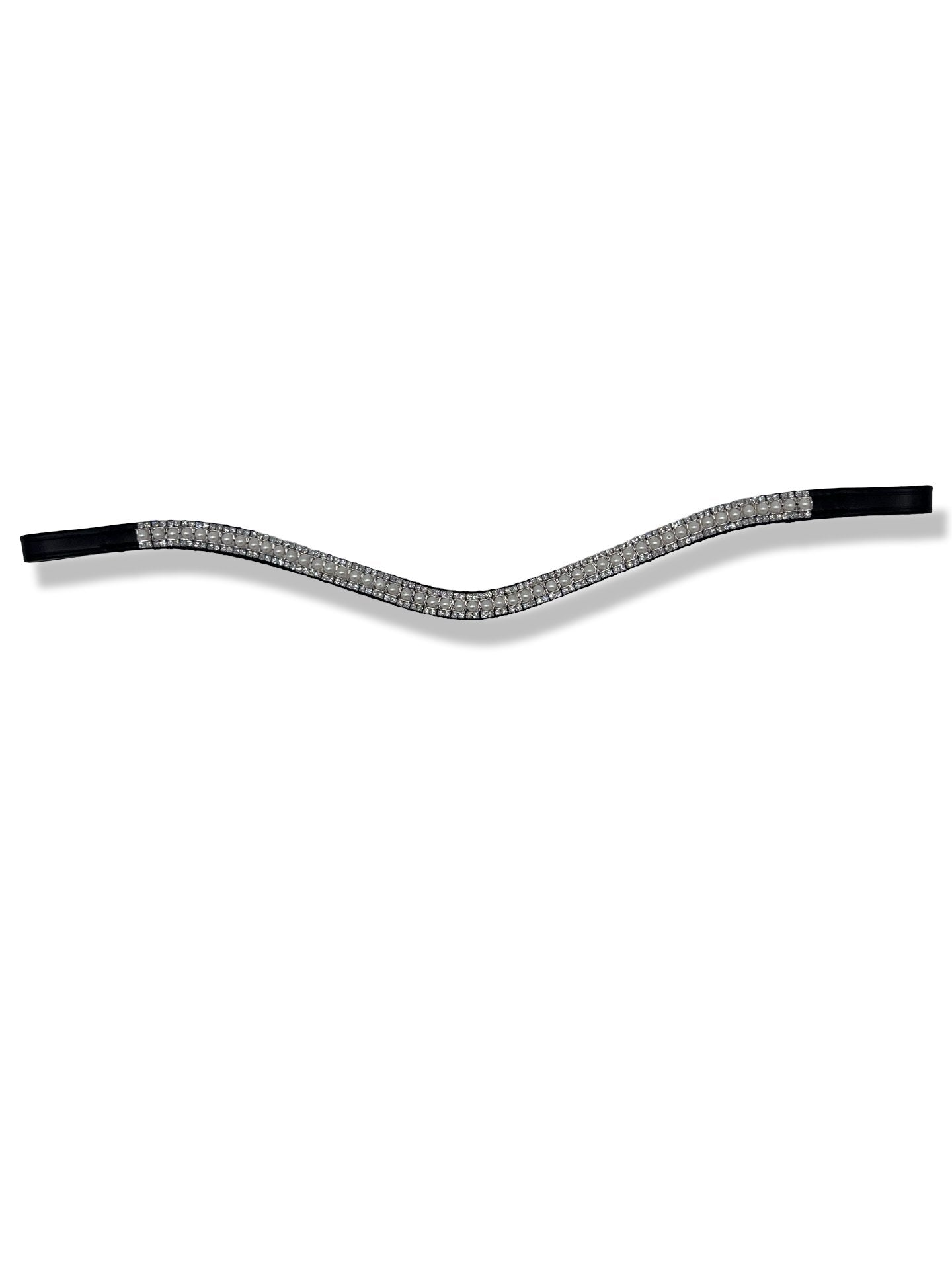 Shimmery White Pearl 3 Row Browband, from The Urbany. Elevate your horse's style with sparkling crystals and comfort.