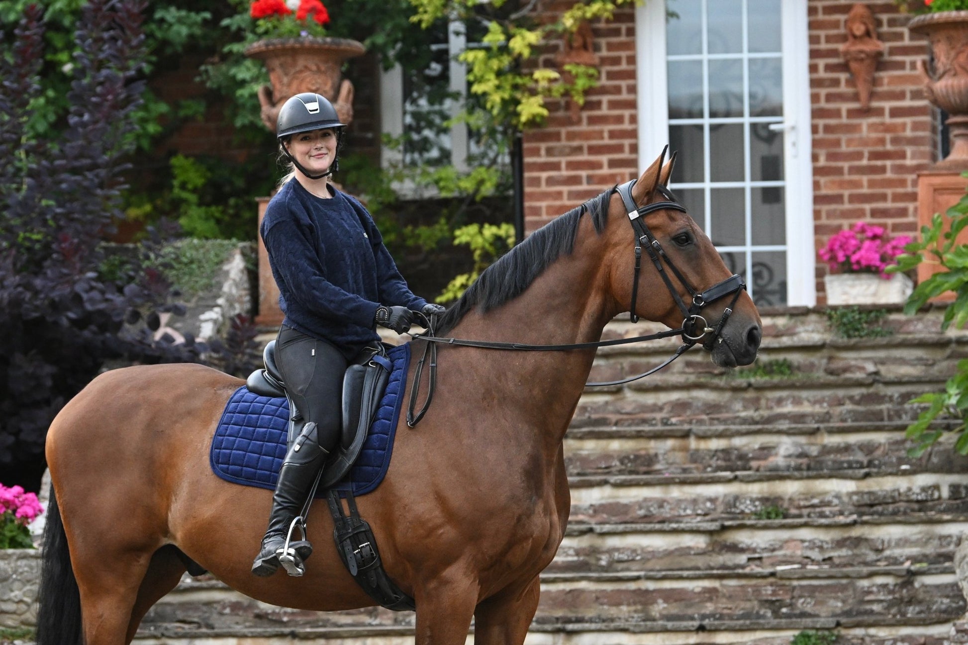 Navy Blue Corduroy Dressage Saddle Pad, from The Urbany. Elevate your horse's style with sparkling crystals and comfort.