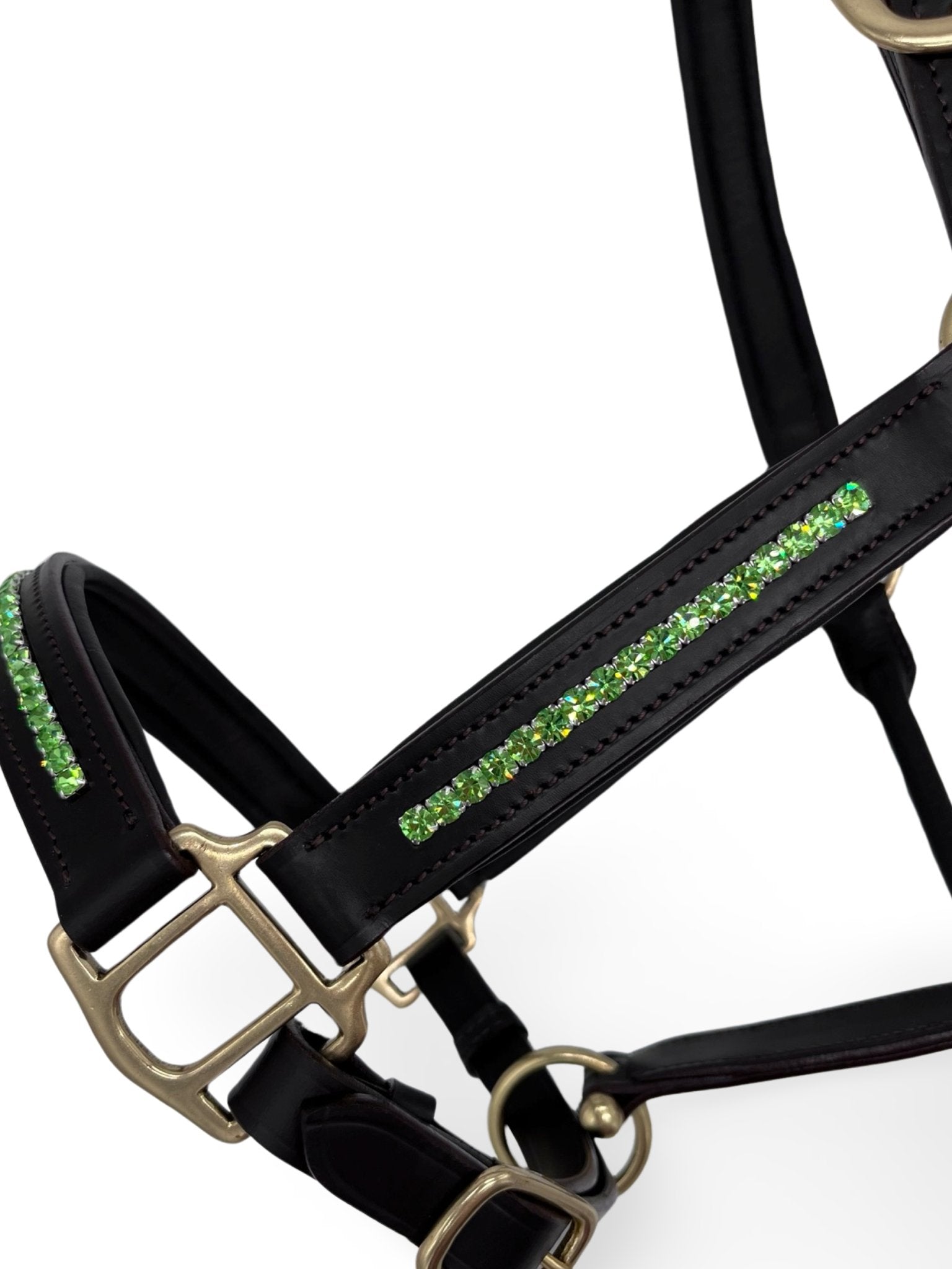 Lime Green Leather Headcollar, from The Urbany. Elevate your horse's style with sparkling crystals and comfort.