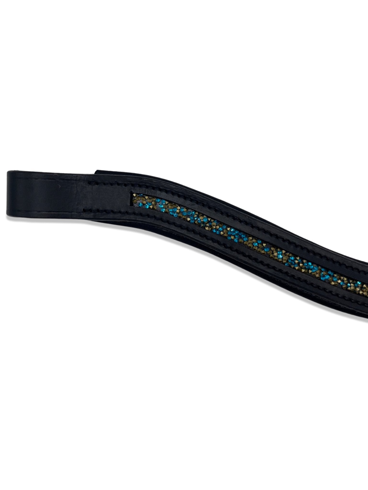 Crushed Azure Crystal Padded Browband, from The Urbany. Elevate your horse's style with sparkling crystals and comfort.