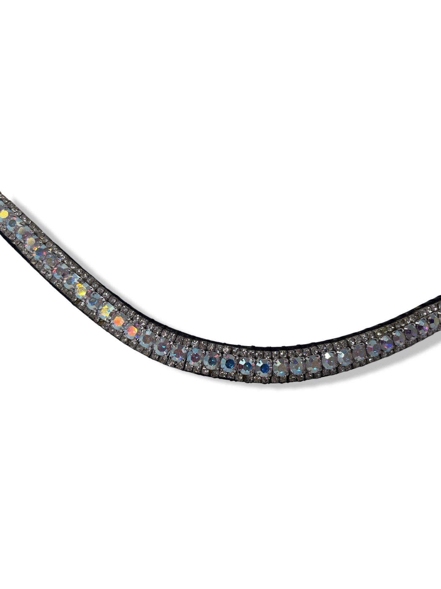 3 Row Rainbow Shine Browband, from The Urbany. Elevate your horse's style with sparkling crystals and comfort.