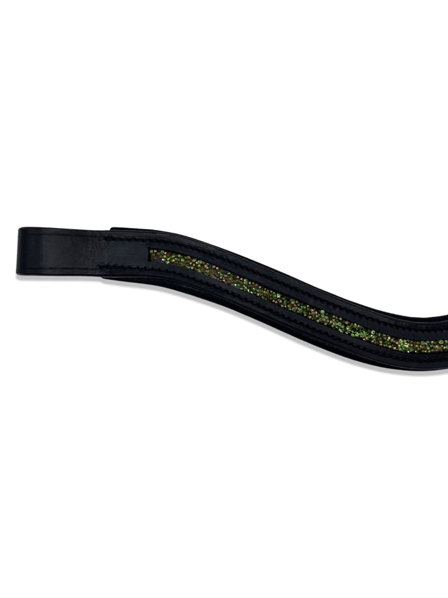 Crushed Lime Green Crystal Padded Browband, from The Urbany. Elevate your horse's style with sparkling crystals and comfort.