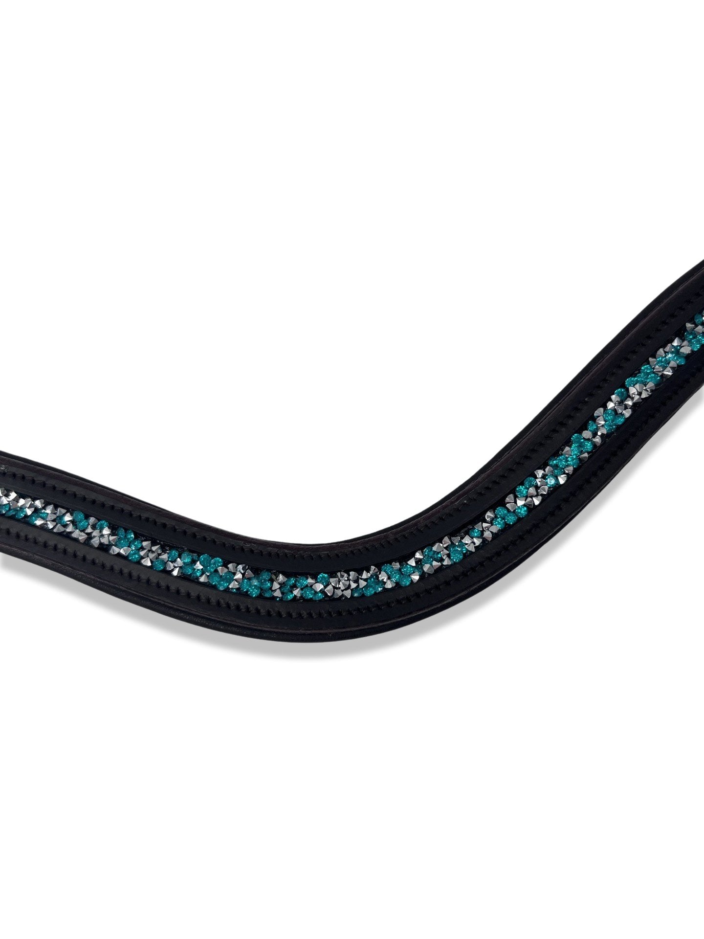 Crushed Peacock Crystal Padded Browband, from The Urbany. Elevate your horse's style with sparkling crystals and comfort.