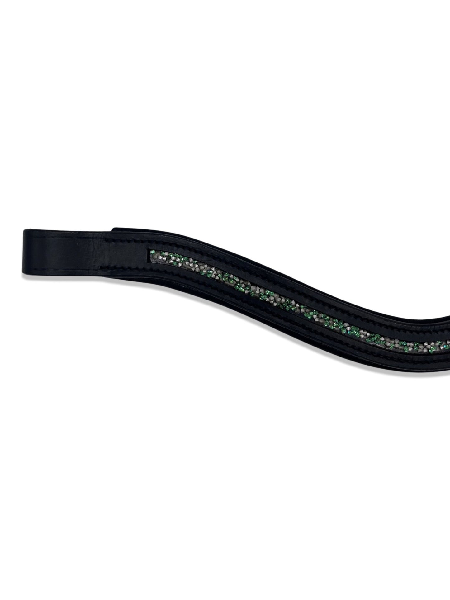 Crushed Sage Crystal Padded Browband, from The Urbany. Elevate your horse's style with sparkling crystals and comfort.