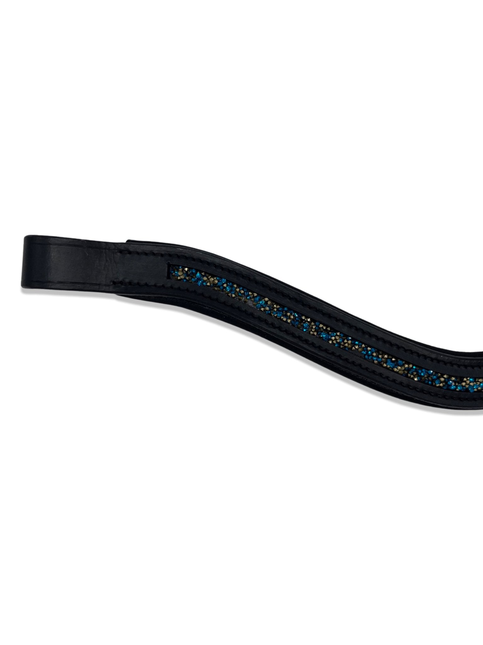 Crushed Ocean Blue Crystal Padded Browband, from The Urbany. Elevate your horse's style with sparkling crystals and comfort.