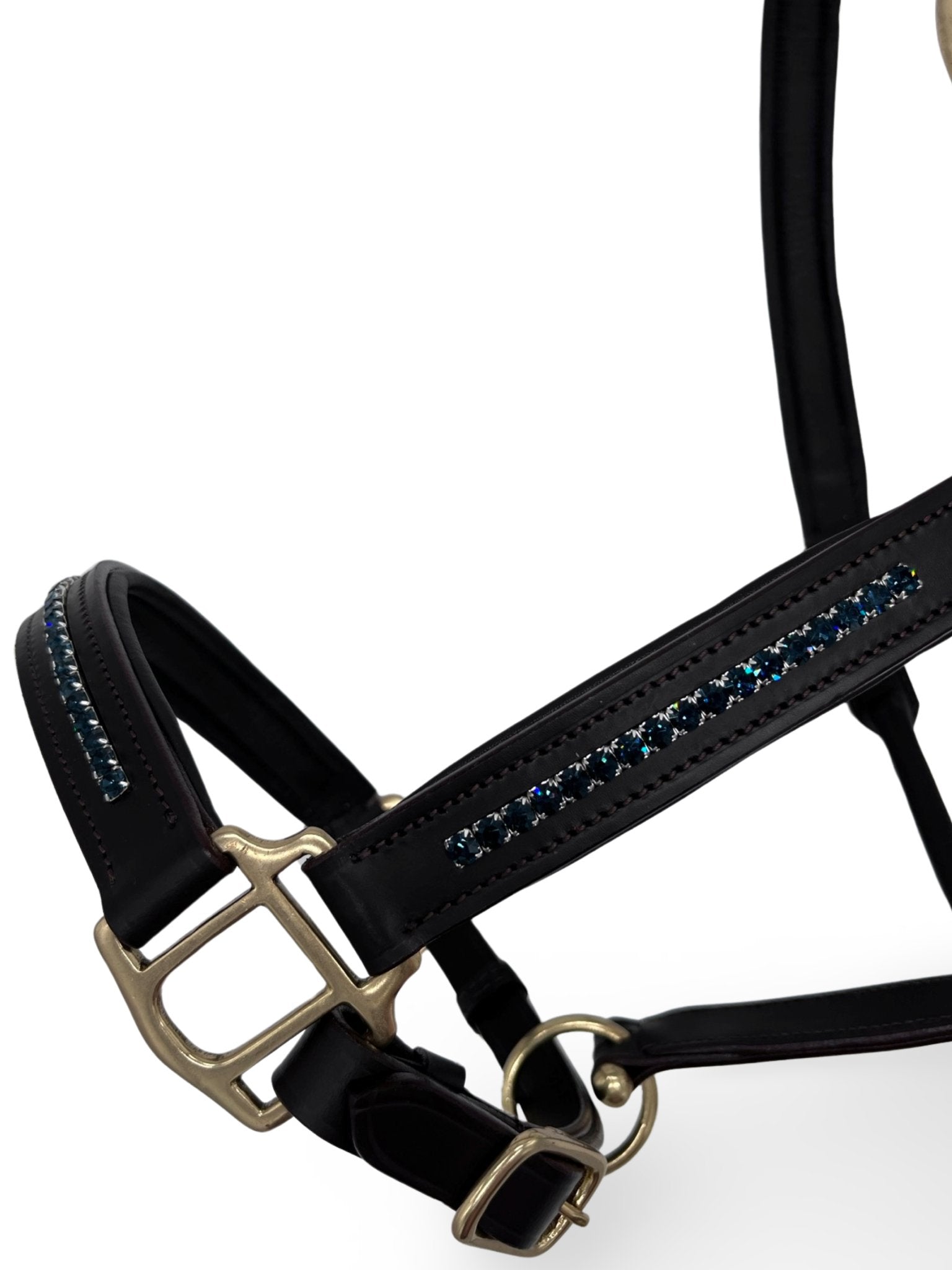 Navy Blue Leather Headcollar, from The Urbany. Elevate your horse's style with sparkling crystals and comfort.