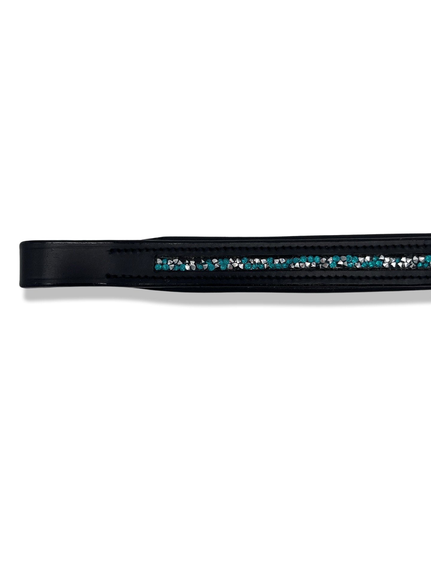 Crushed Peacock Crystal Padded Browband, from The Urbany. Elevate your horse's style with sparkling crystals and comfort.