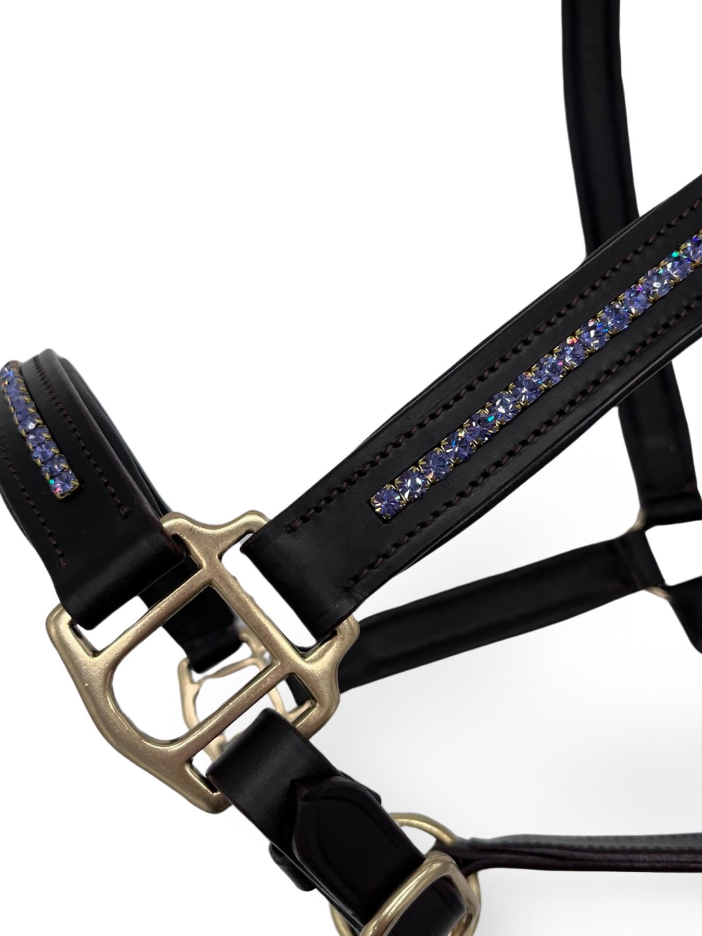 Purple Leather Headcollar, from The Urbany. Elevate your horse's style with sparkling crystals and comfort.