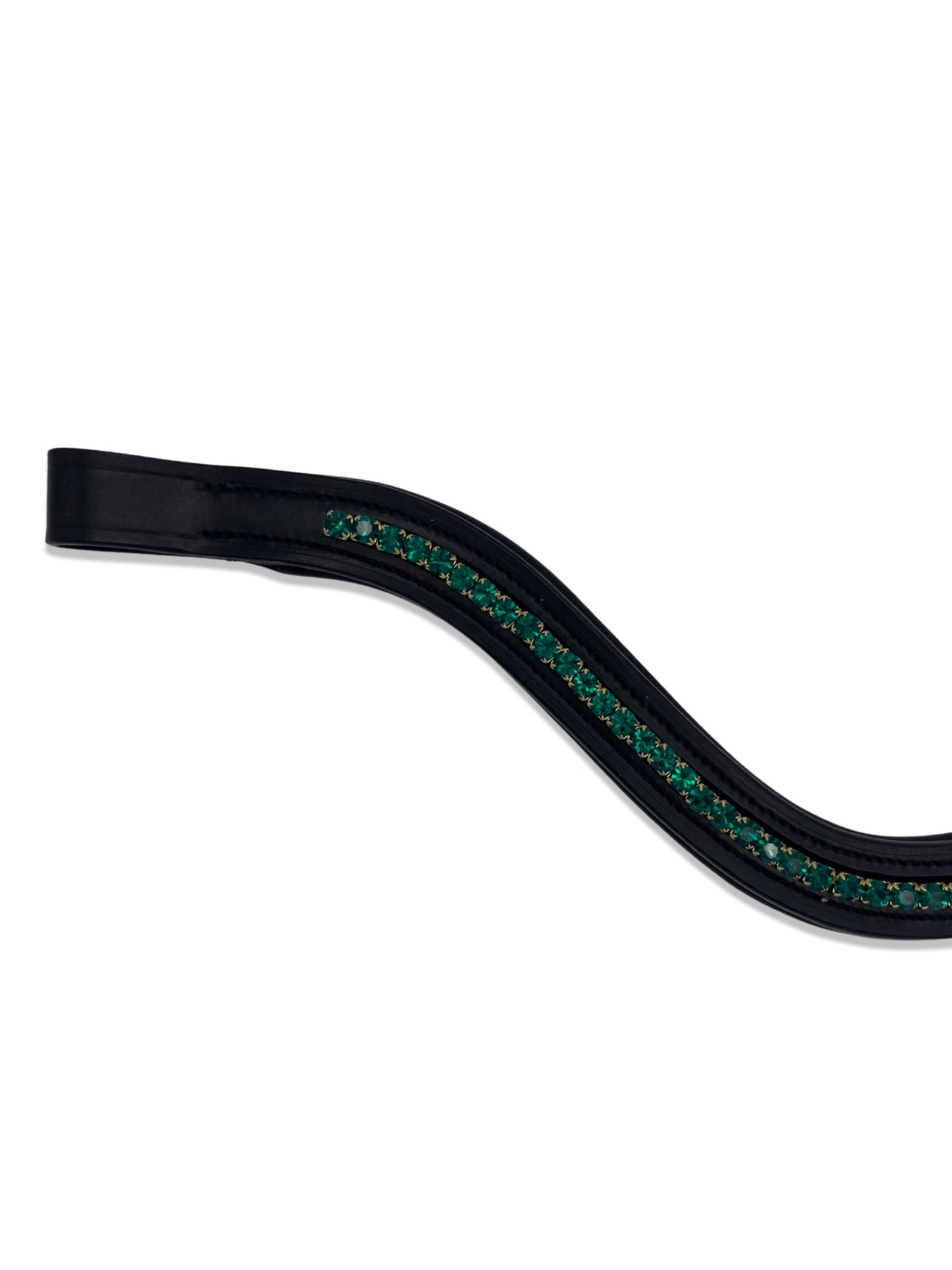 Emerald Green Crystal Padded Browband, from The Urbany. Elevate your horse's style with sparkling crystals and comfort.