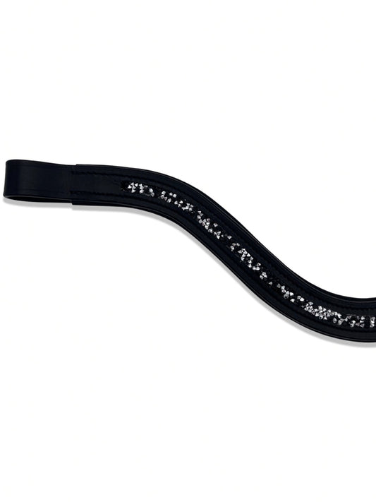 Crushed Jet Black & Silver Crystal Padded Browband, from The Urbany. Elevate your horse's style with sparkling crystals and comfort.