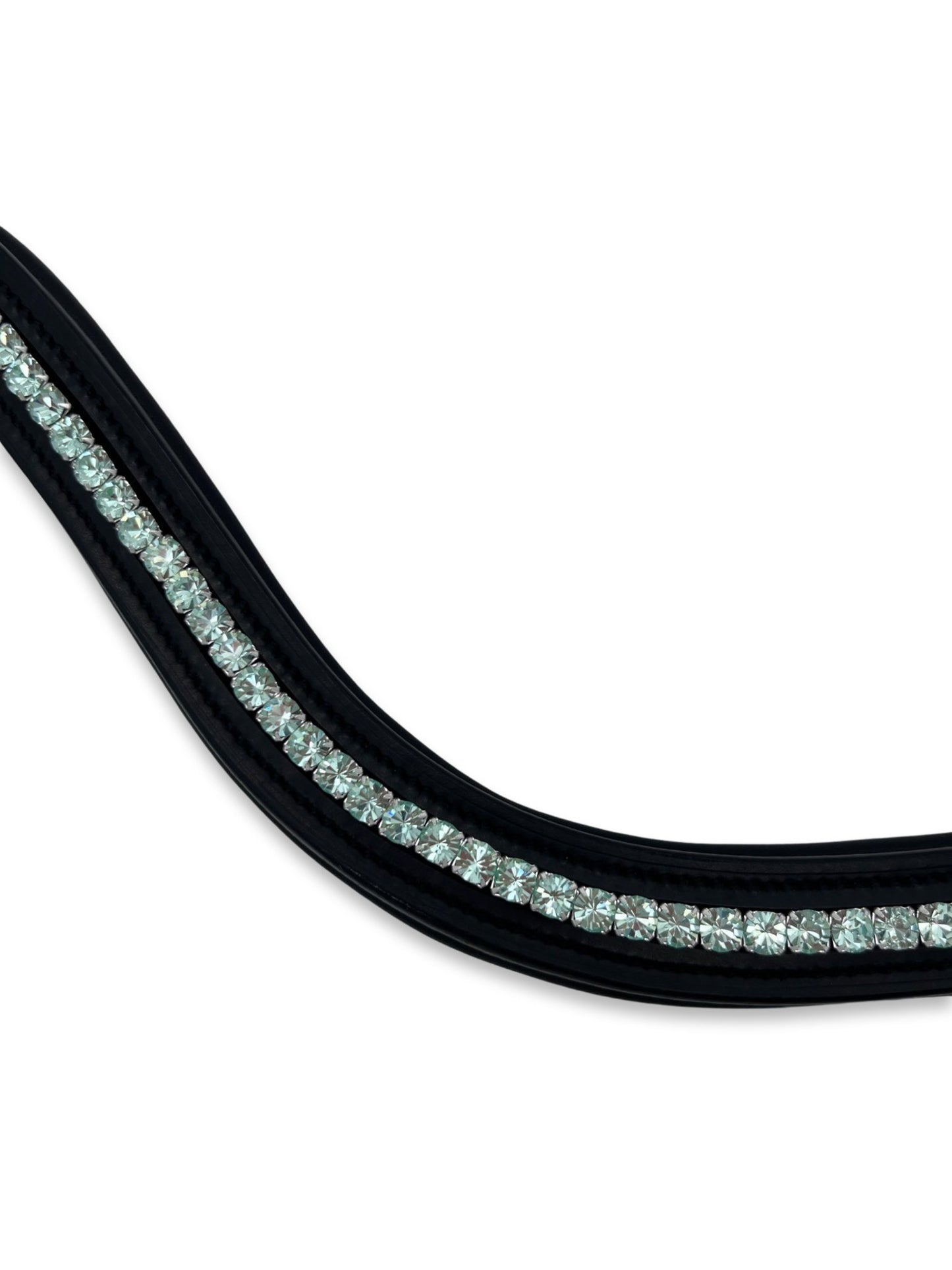 Mint Green Crystal Padded Browband, from The Urbany. Elevate your horse's style with sparkling crystals and comfort.