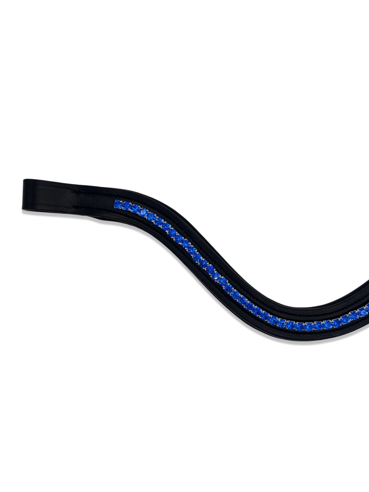 Sapphire Blue Crystal Padded Browband, from The Urbany. Elevate your horse's style with sparkling crystals and comfort.