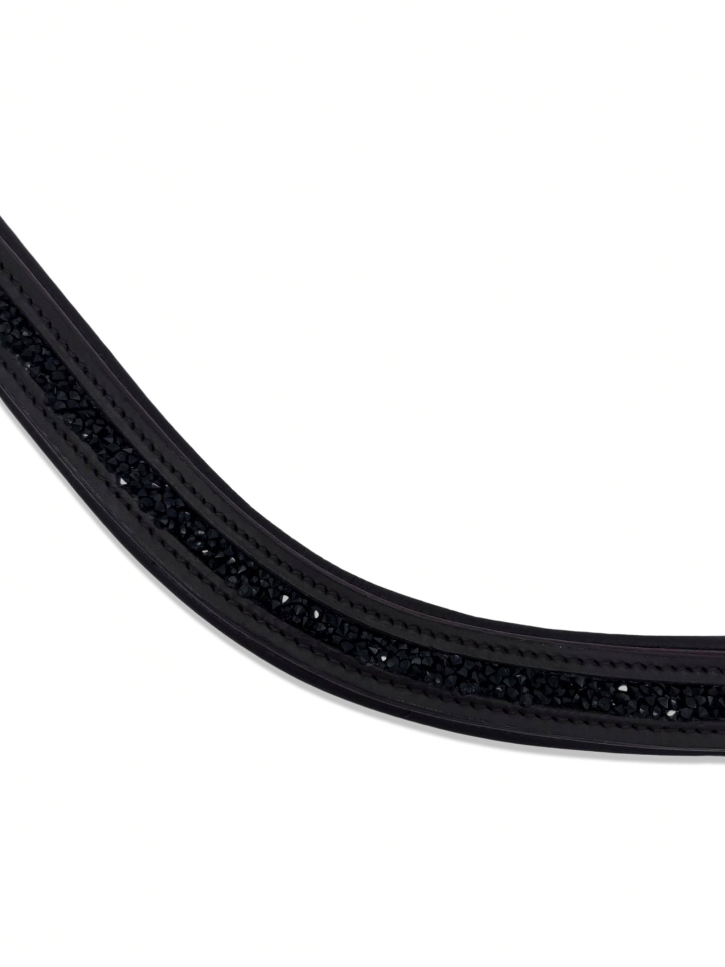 Crushed Jet Black Crystal Padded Browband, from The Urbany. Elevate your horse's style with sparkling crystals and comfort.