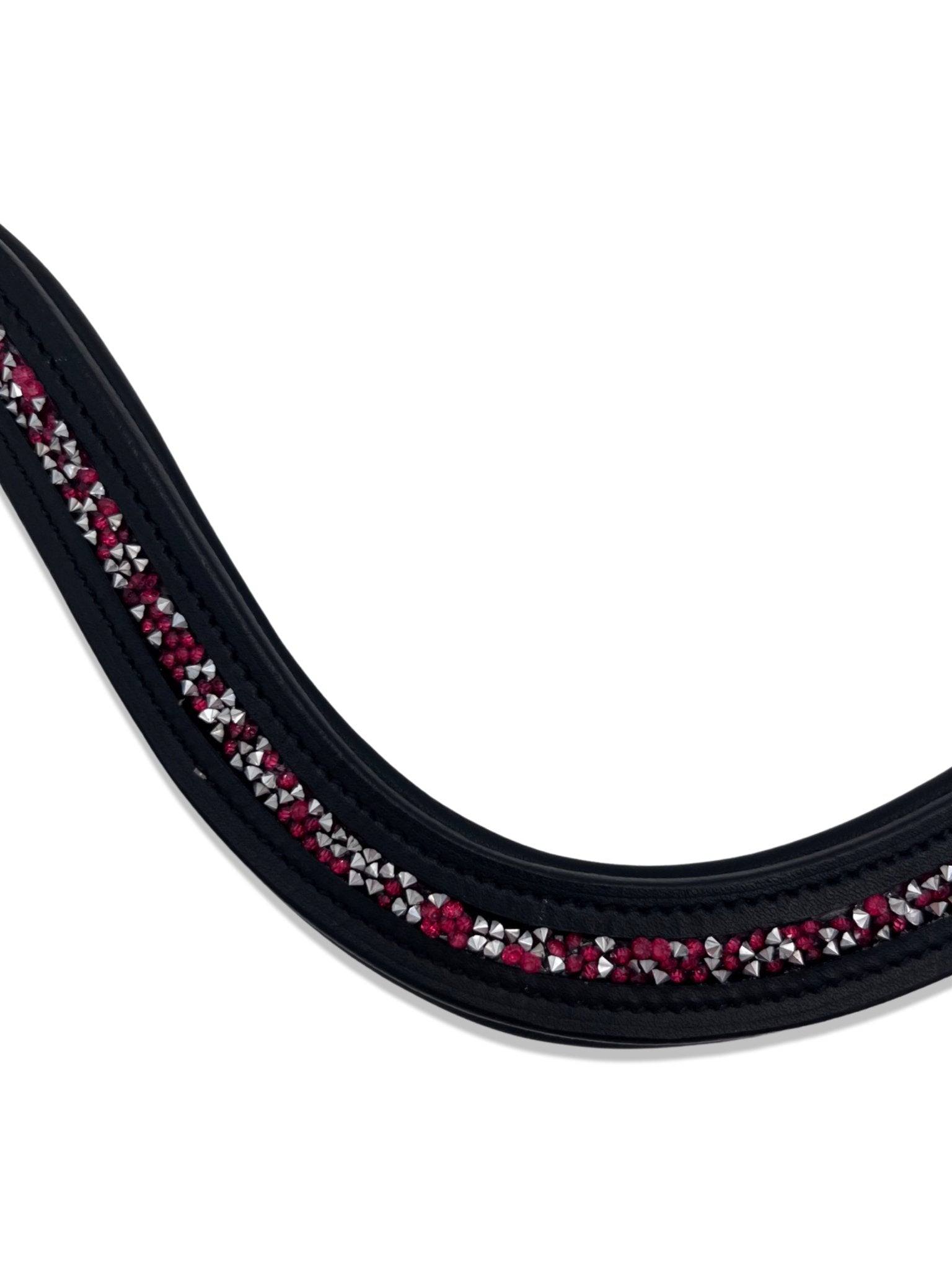 Crushed Ruby Crystal Padded Browband, from The Urbany. Elevate your horse's style with sparkling crystals and comfort.