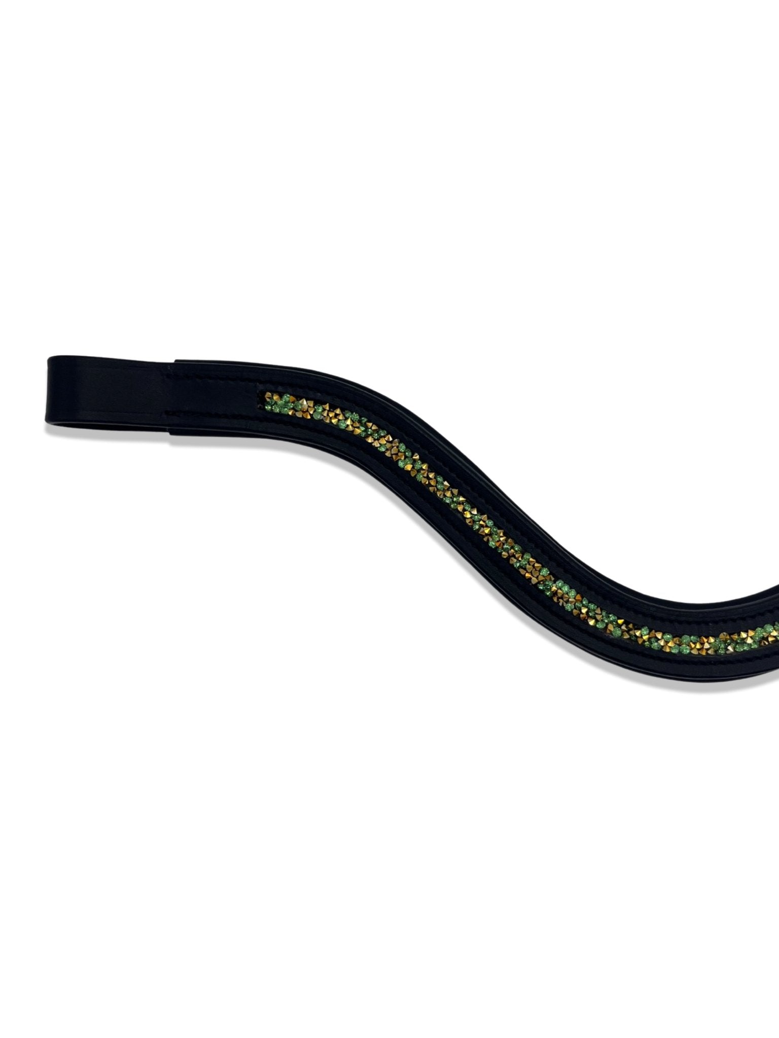 Crushed Lime Green Crystal Padded Browband, from The Urbany. Elevate your horse's style with sparkling crystals and comfort.