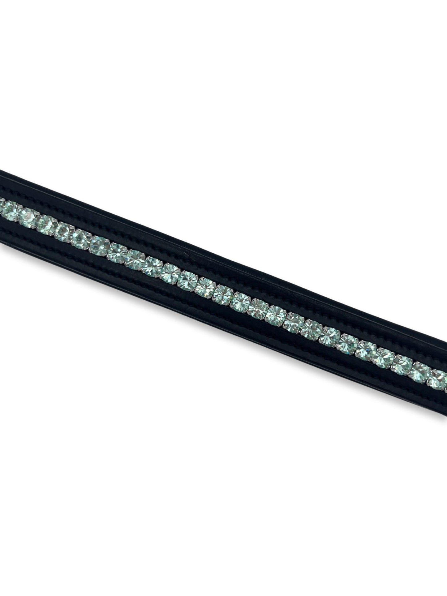 Mint Green Crystal Padded Browband, from The Urbany. Elevate your horse's style with sparkling crystals and comfort.