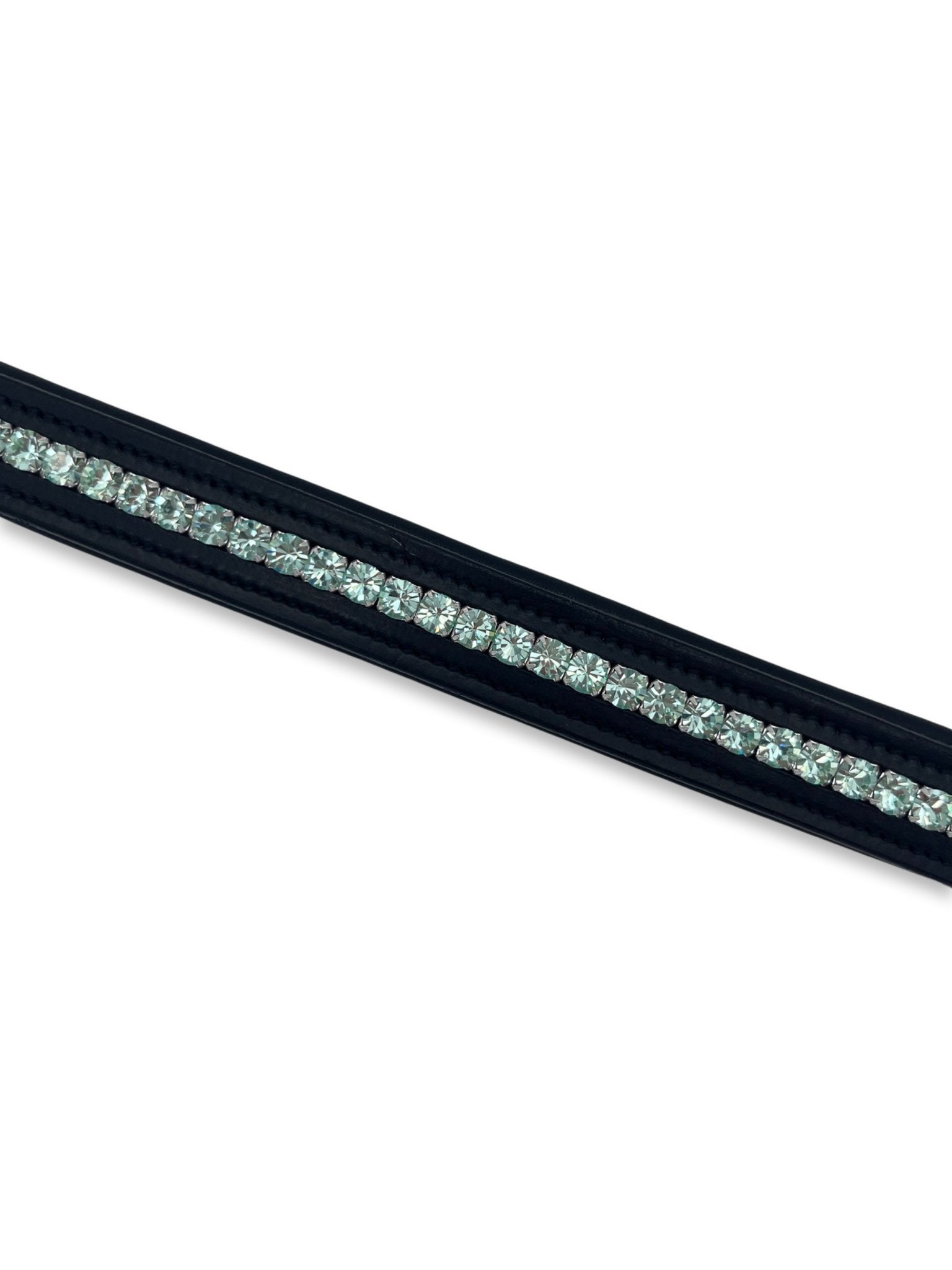 Mint Green Crystal Padded Browband, from The Urbany. Elevate your horse's style with sparkling crystals and comfort.