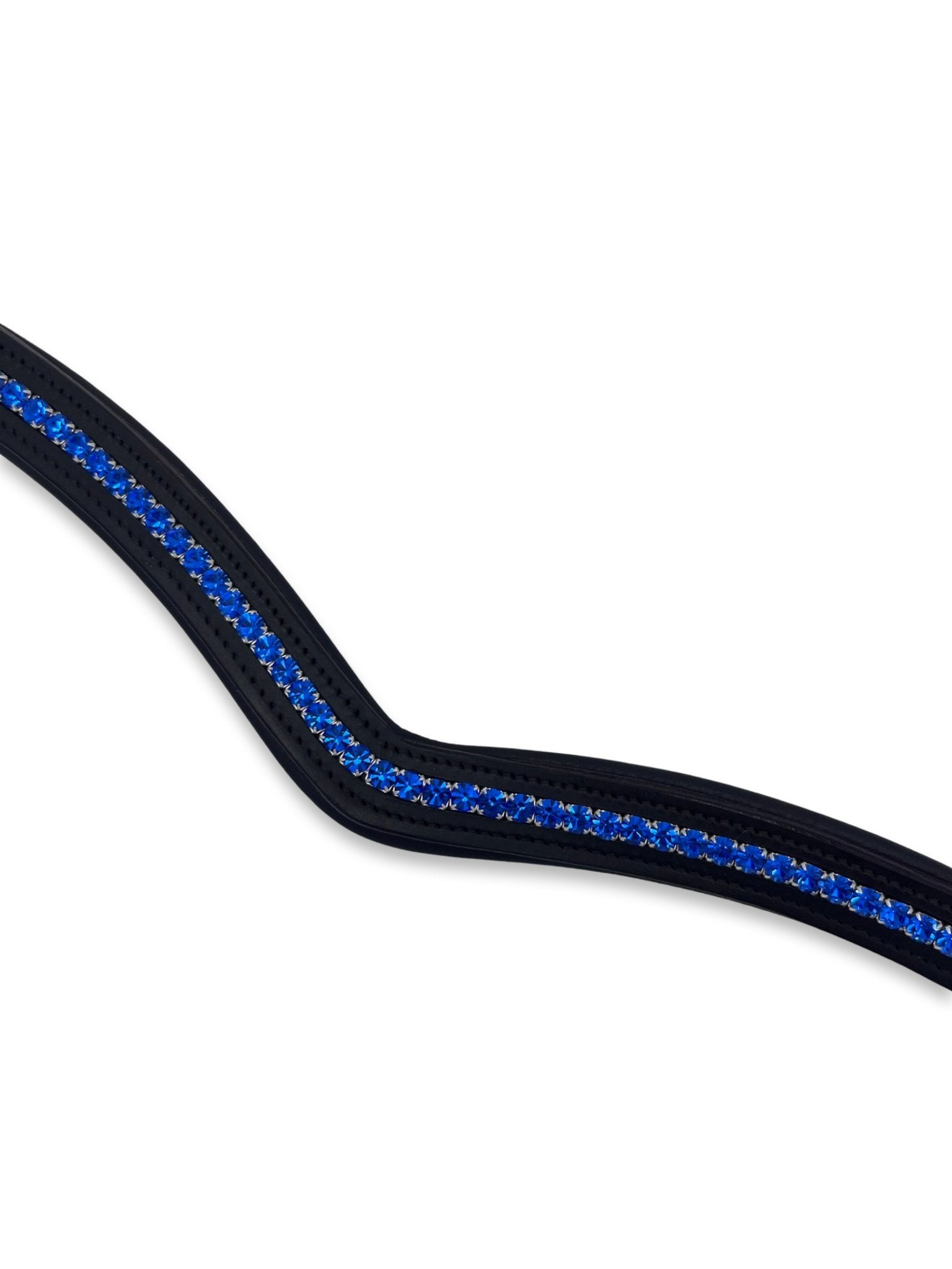 Sapphire Blue Crystal Padded Browband, from The Urbany. Elevate your horse's style with sparkling crystals and comfort.