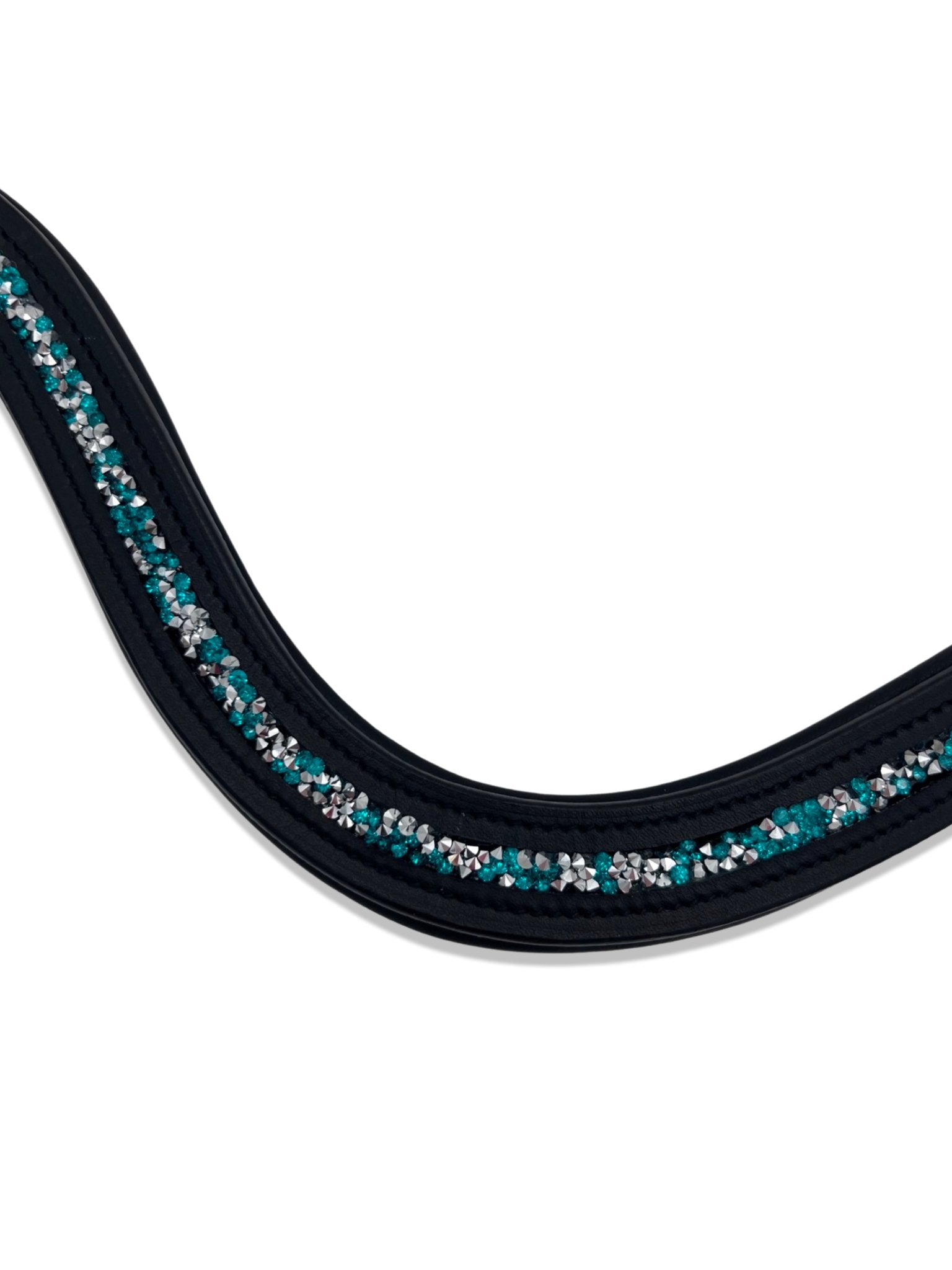 Crushed Peacock Crystal Padded Browband, from The Urbany. Elevate your horse's style with sparkling crystals and comfort.