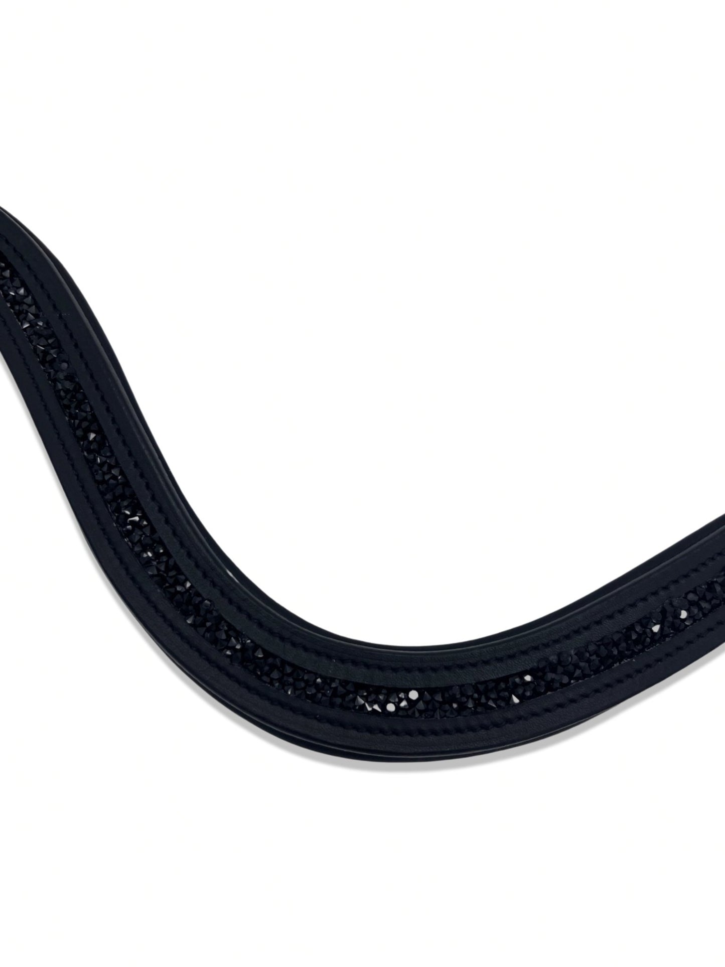 Crushed Jet Black Crystal Padded Browband, from The Urbany. Elevate your horse's style with sparkling crystals and comfort.