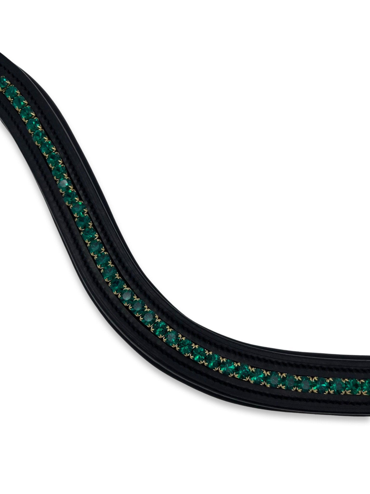 Emerald Green Crystal Padded Browband, from The Urbany. Elevate your horse's style with sparkling crystals and comfort.