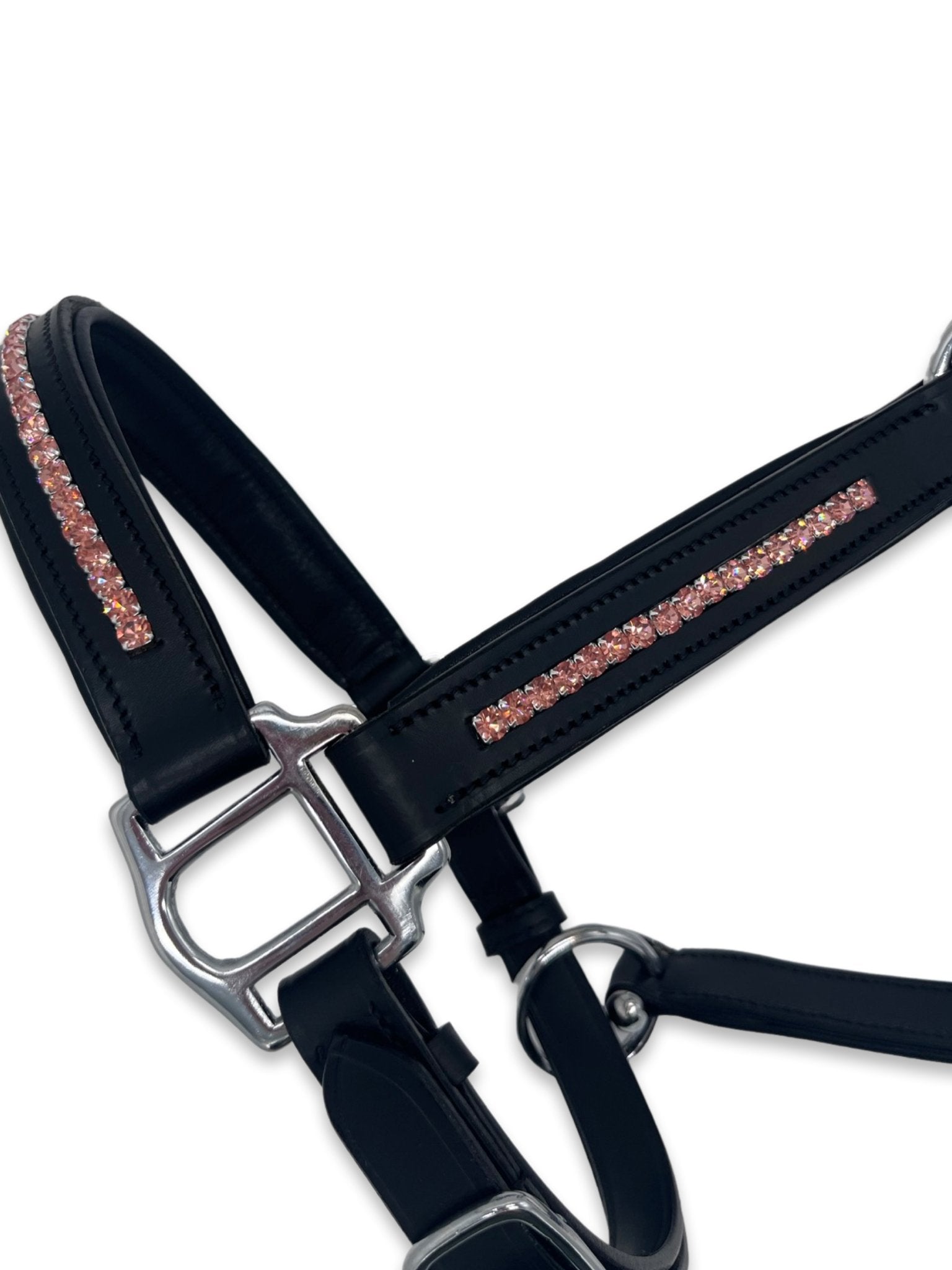 Peach Leather Headcollar, from The Urbany. Elevate your horse's style with sparkling crystals and comfort.