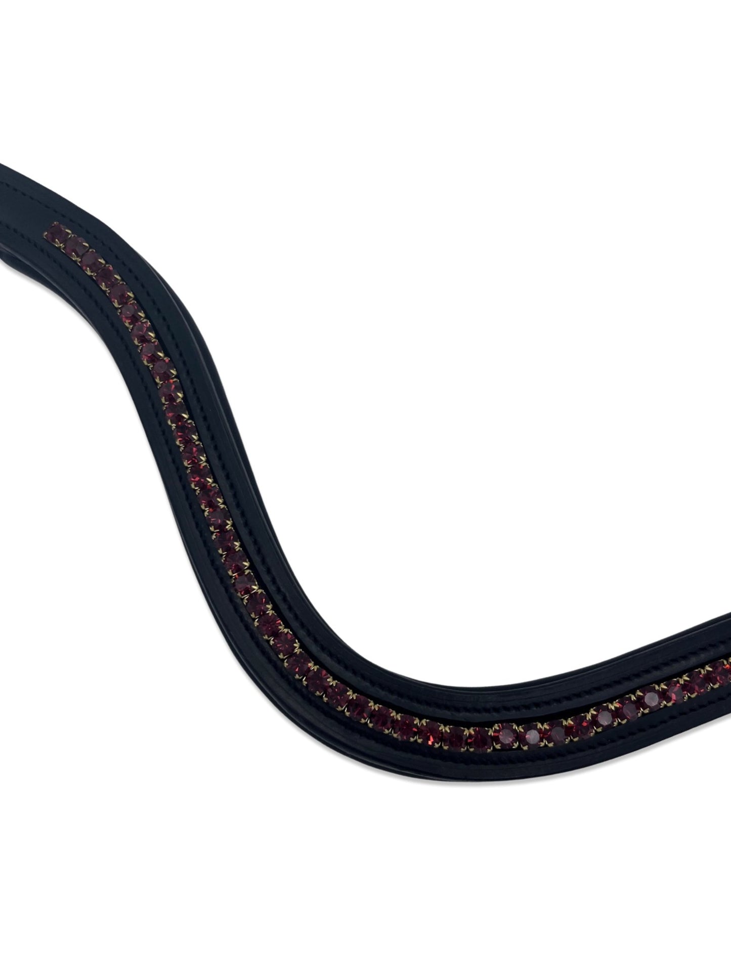 Burgundy Red Crystal Padded Browband, from The Urbany. Elevate your horse's style with sparkling crystals and comfort.