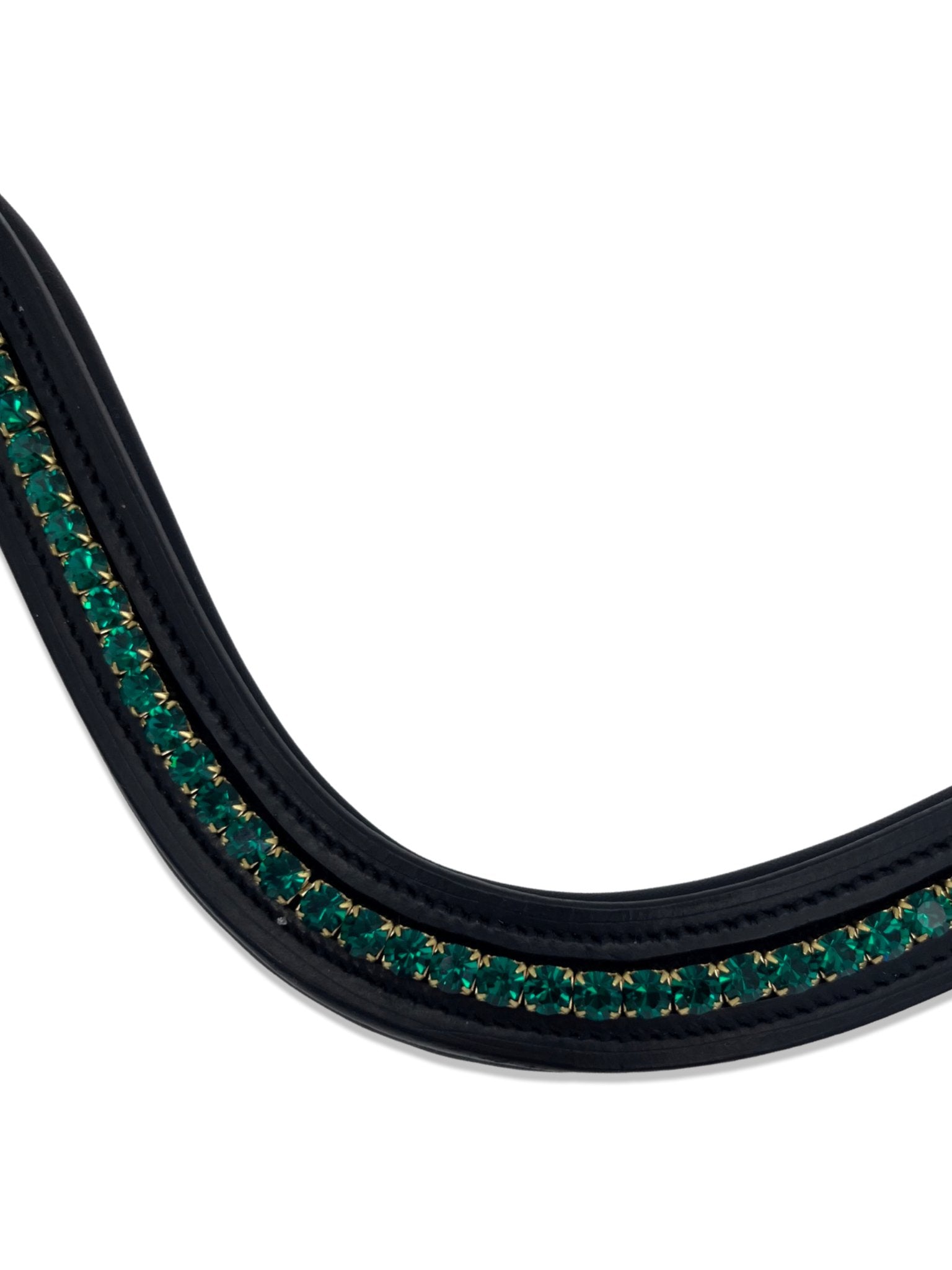 Emerald Green Crystal Padded Browband, from The Urbany. Elevate your horse's style with sparkling crystals and comfort.