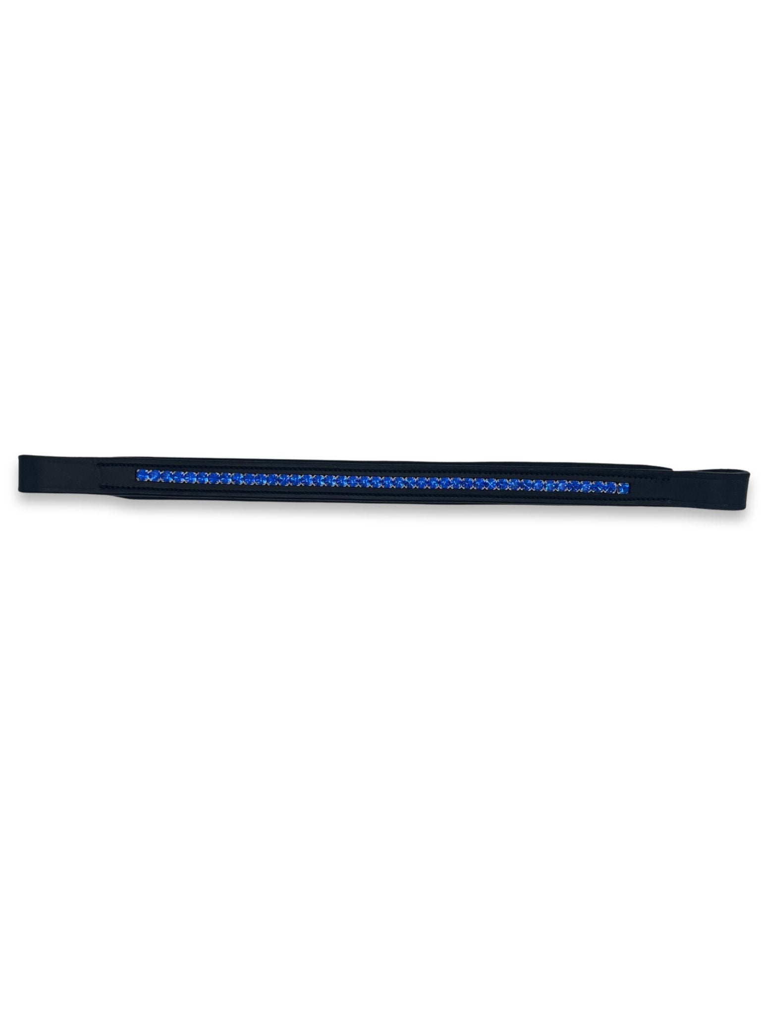 Sapphire Blue Crystal Padded Browband, from The Urbany. Elevate your horse's style with sparkling crystals and comfort.