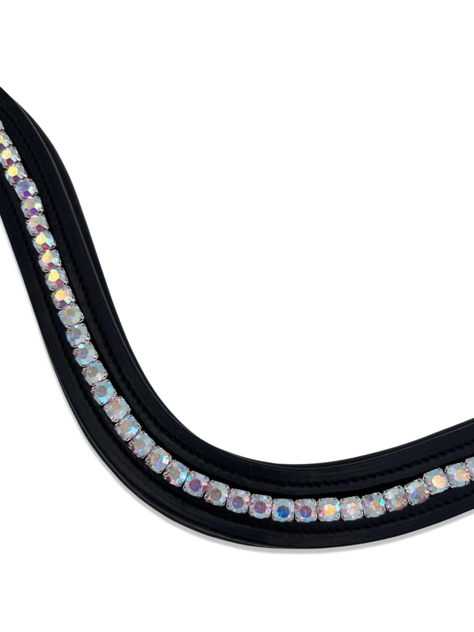 Rainbow Shine Crystal Padded Browband, from The Urbany. Elevate your horse's style with sparkling crystals and comfort.