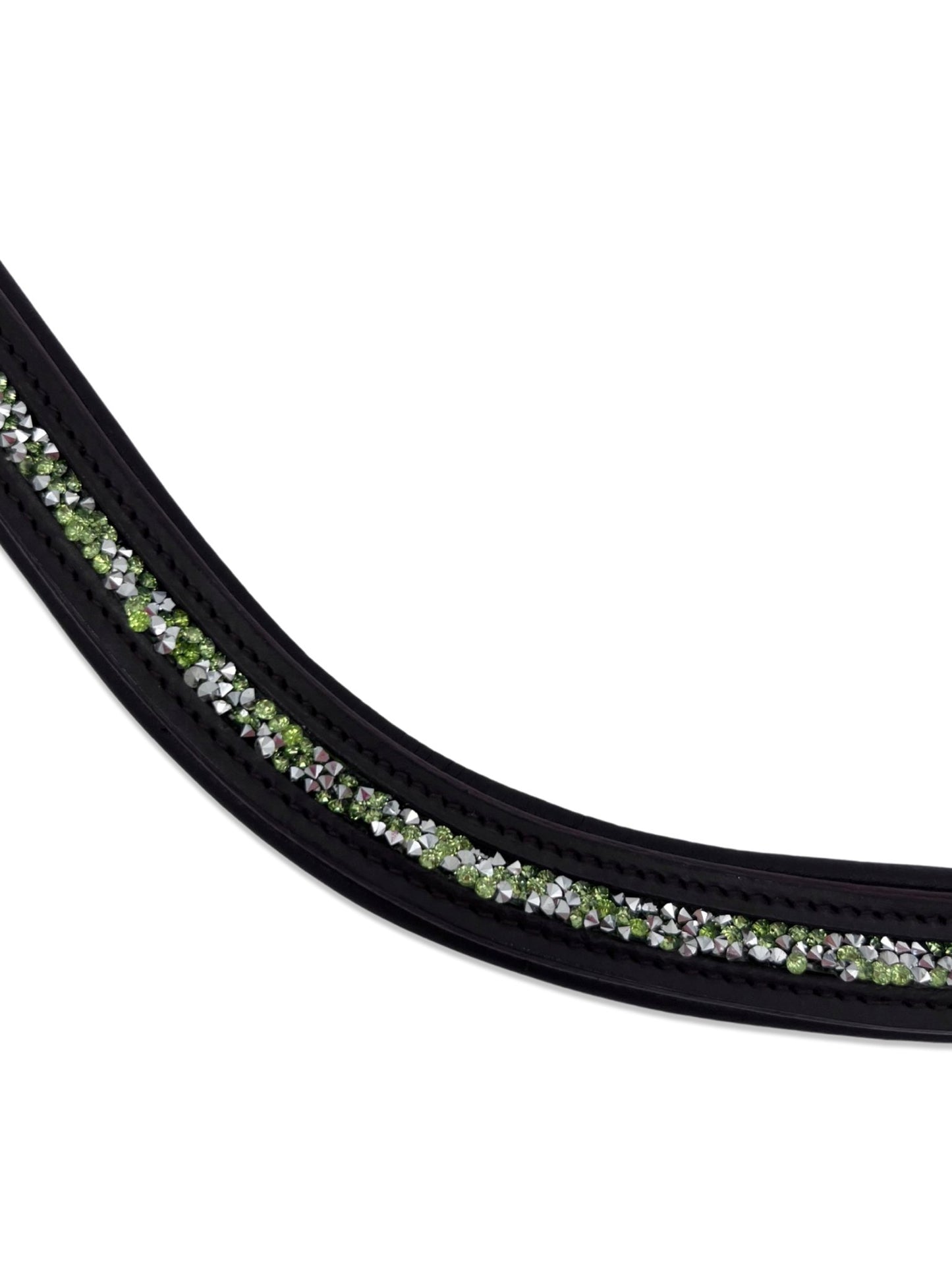 Crushed Lime Green Crystal Padded Browband, from The Urbany. Elevate your horse's style with sparkling crystals and comfort.