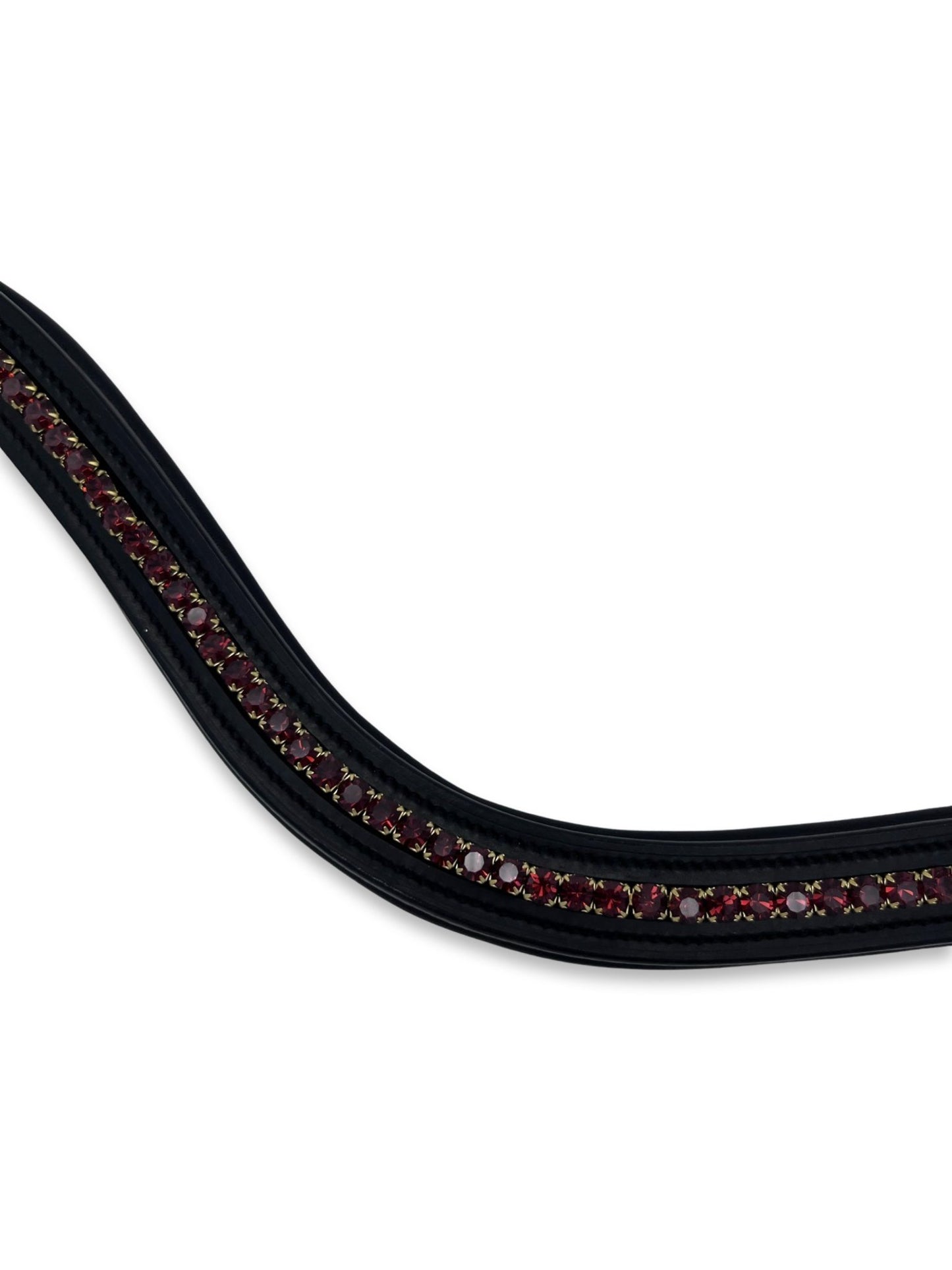 Burgundy Red Crystal Padded Browband, from The Urbany. Elevate your horse's style with sparkling crystals and comfort.