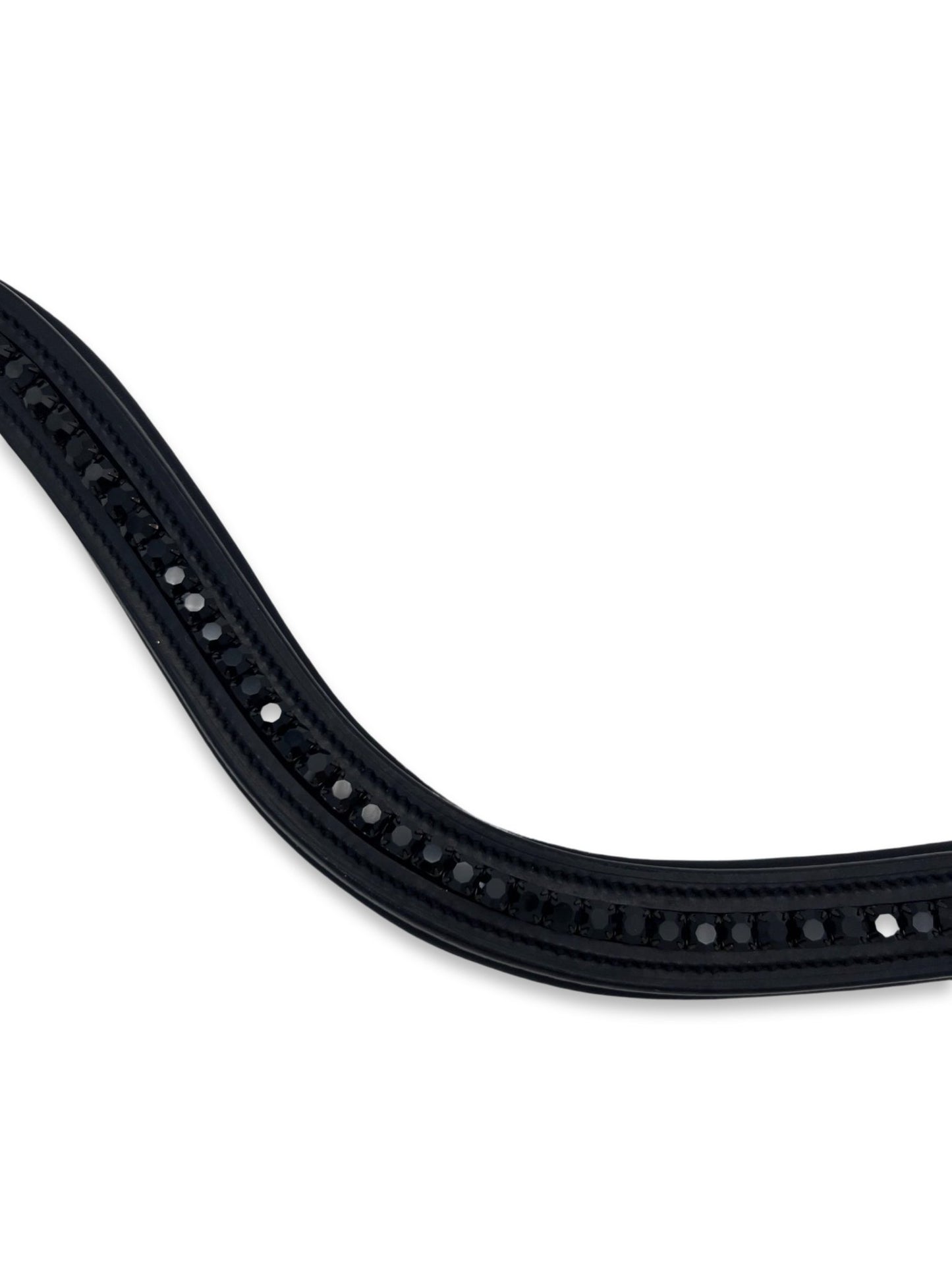 Jet Black Crystal Padded Browband, from The Urbany. Elevate your horse's style with sparkling crystals and comfort.