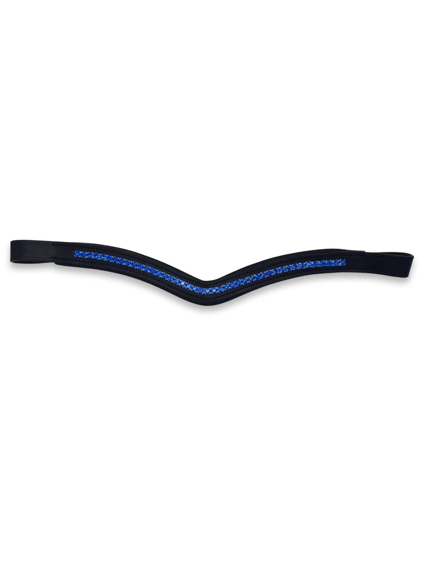 Sapphire Blue Crystal Padded Browband, from The Urbany. Elevate your horse's style with sparkling crystals and comfort.